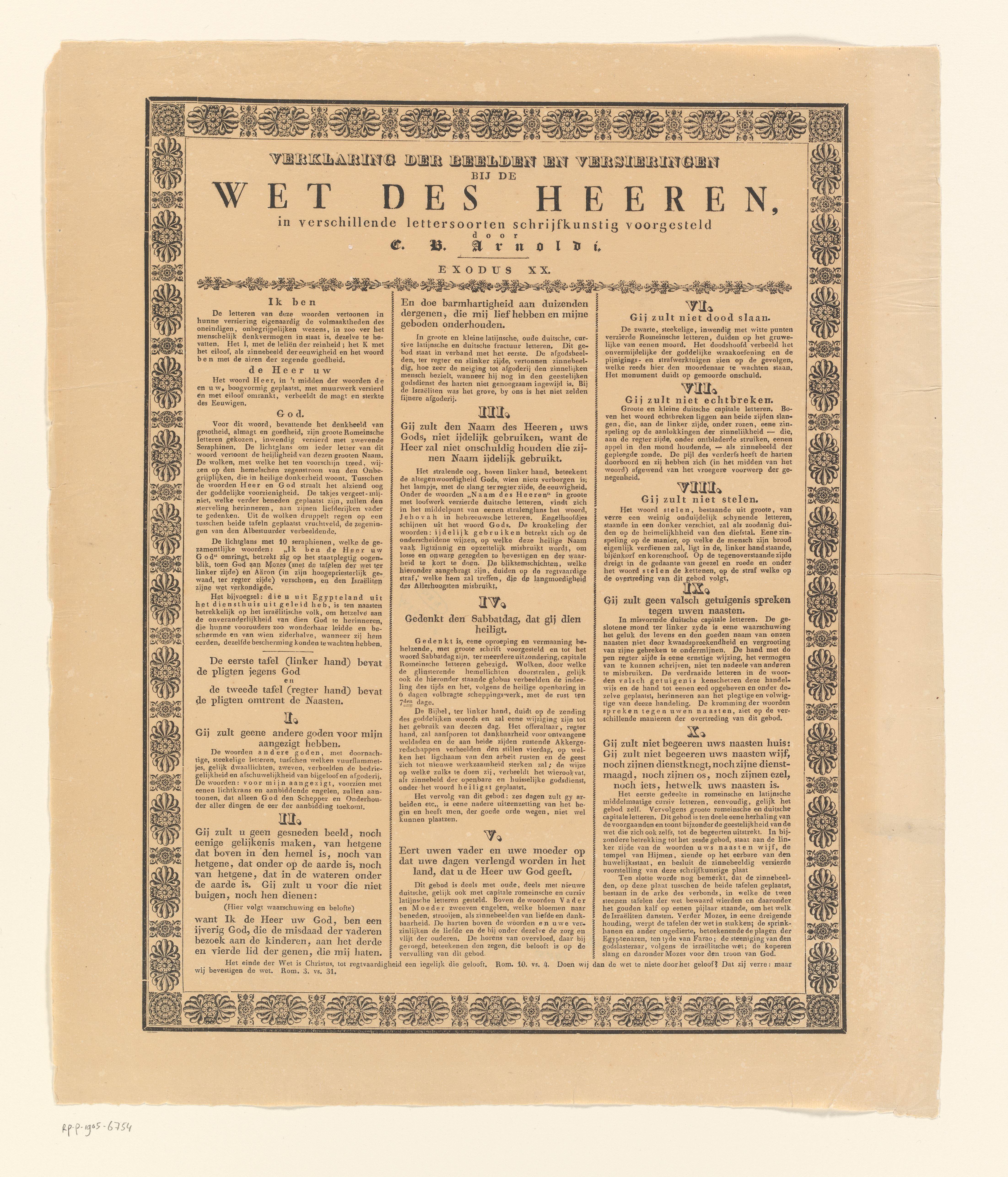 Verklaring van voorstellingen op de prent 'Wet des Heeren'