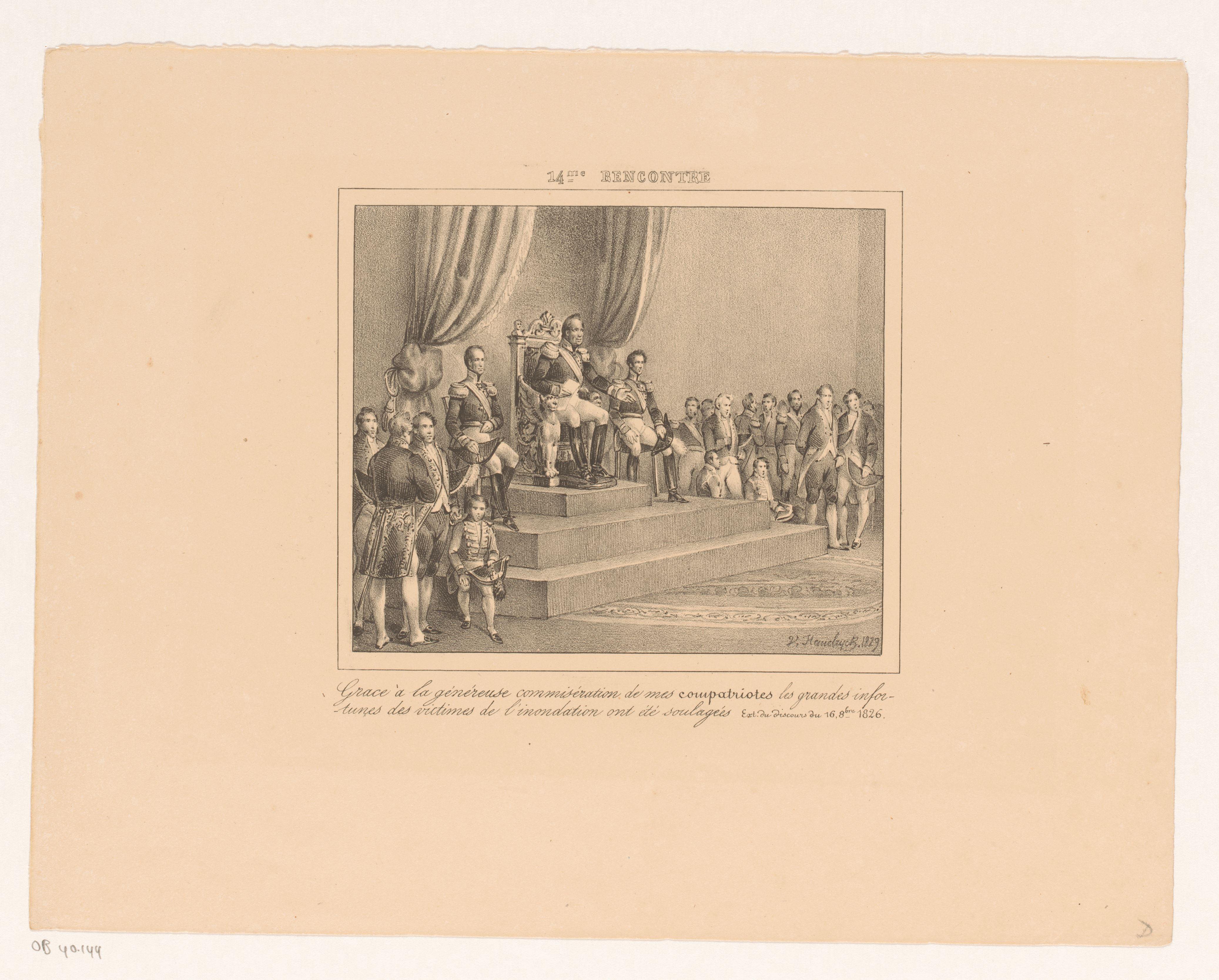Koning Willem I geeft dank voor de hulp verleend aan de slachtoffers van de watersnood van 1826