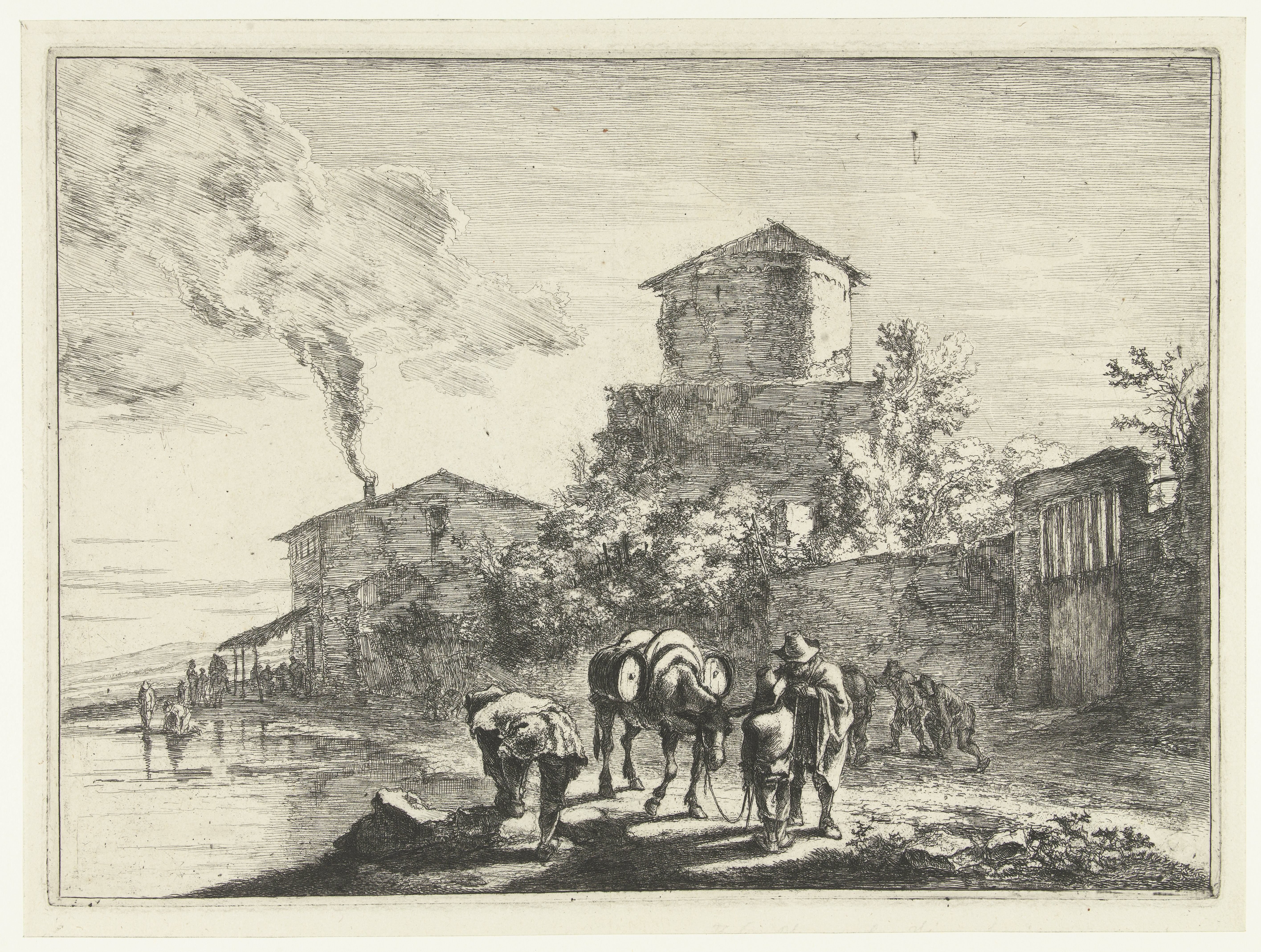 Mannen en een muilezel bij de Via Appia