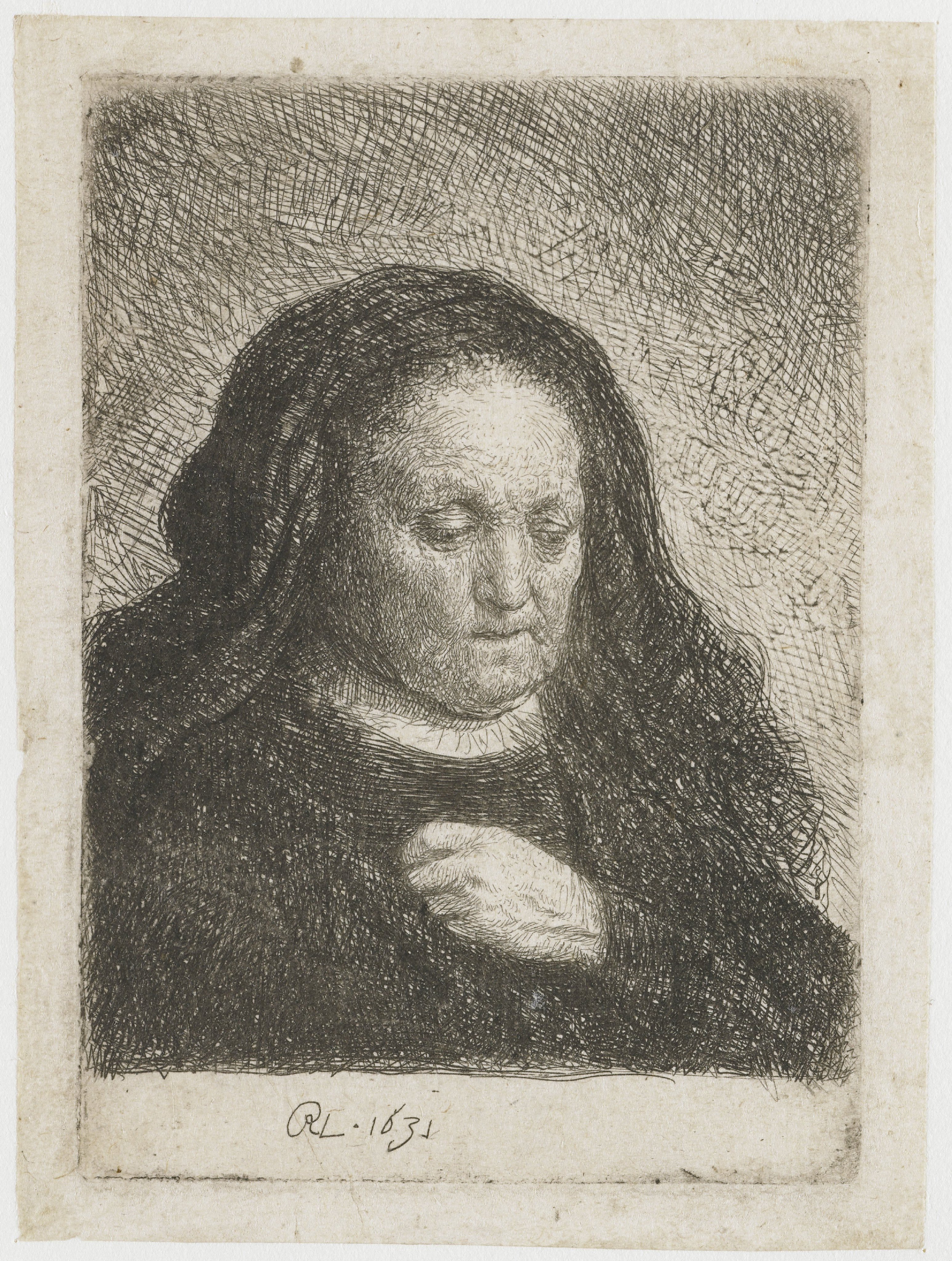 Rembrandts moeder met haar hand op de borst
