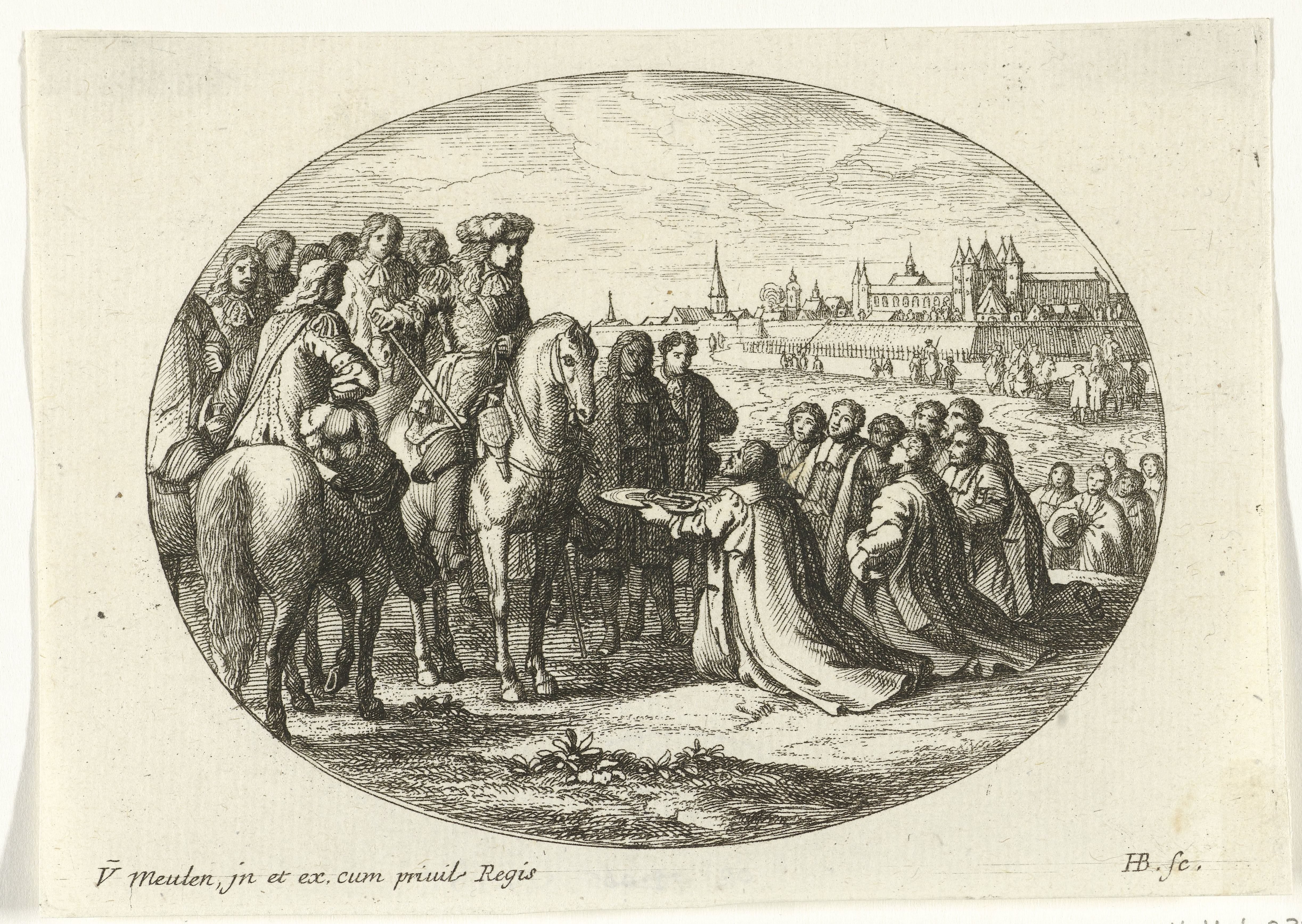 Stadssleutels worden aangeboden aan Lodewijk XIV, koning van Frankrijk