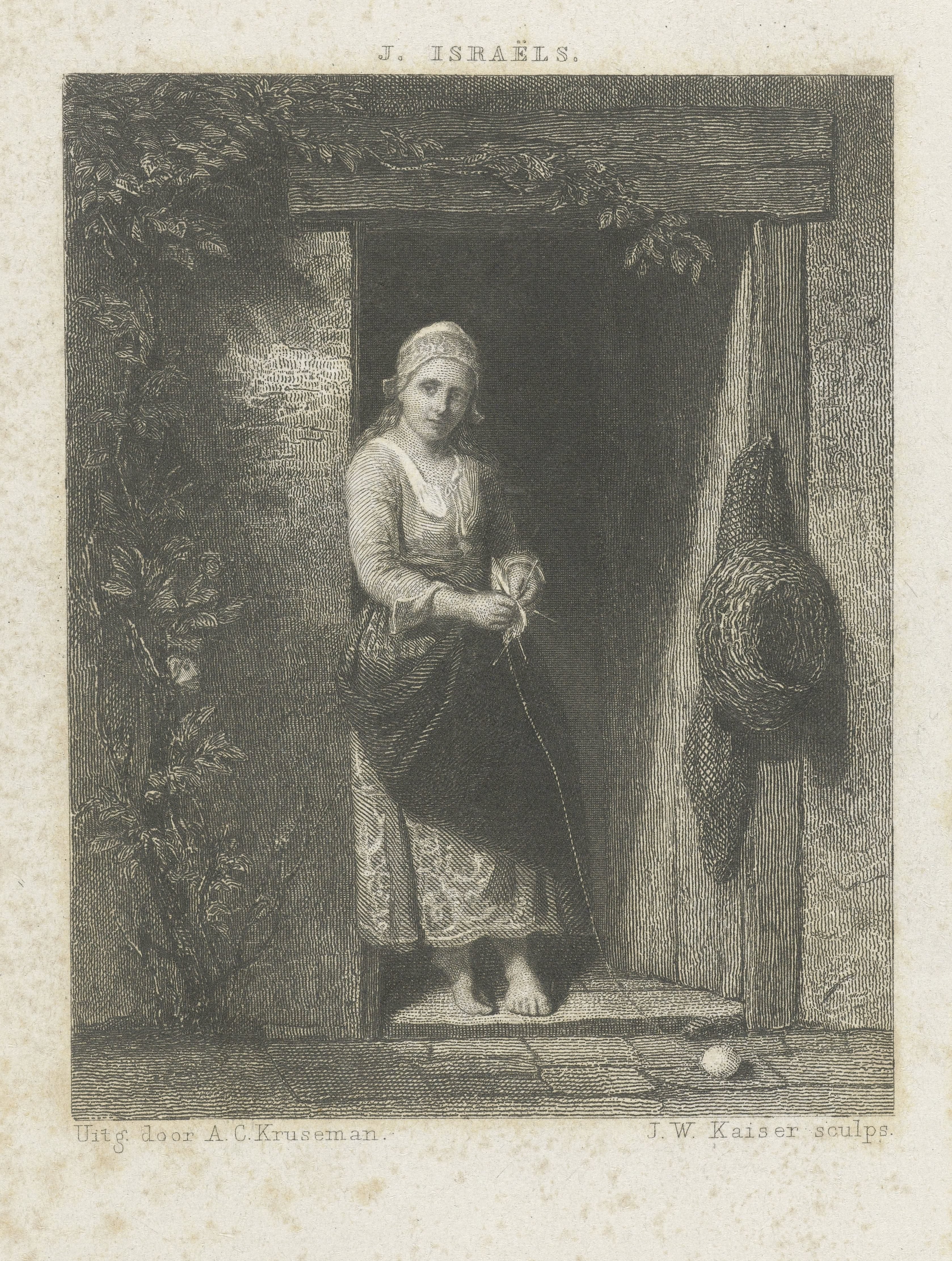 Jonge vrouw met breiwerk