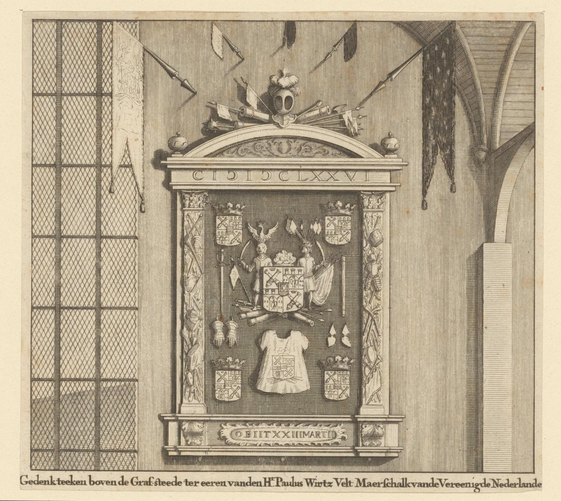 Wapenbord boven het graf van Paulus Wirtz in de Nieuwe Kerk te Amsterdam