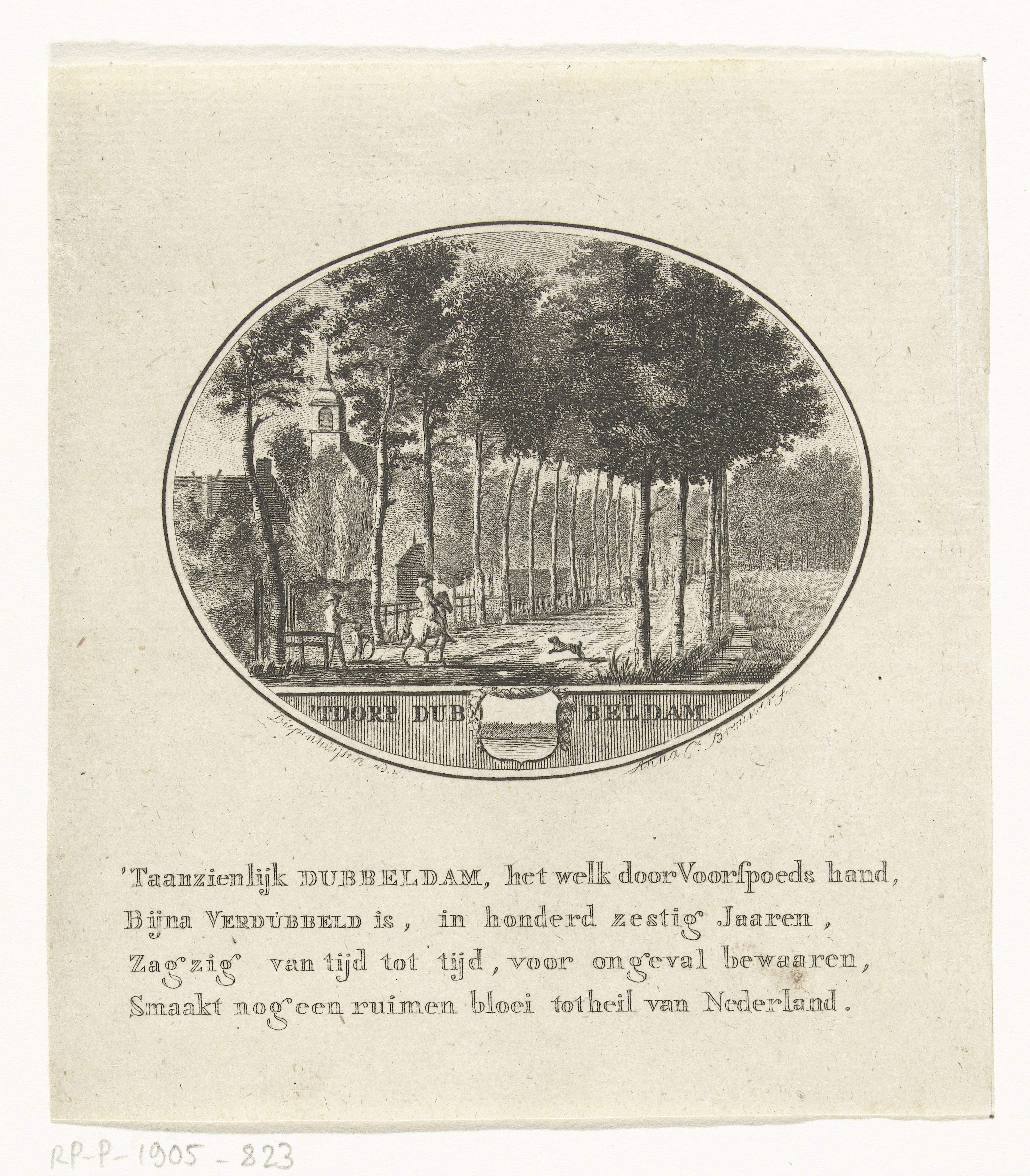 Gezicht op een laan naar het dorp Dubbeldam