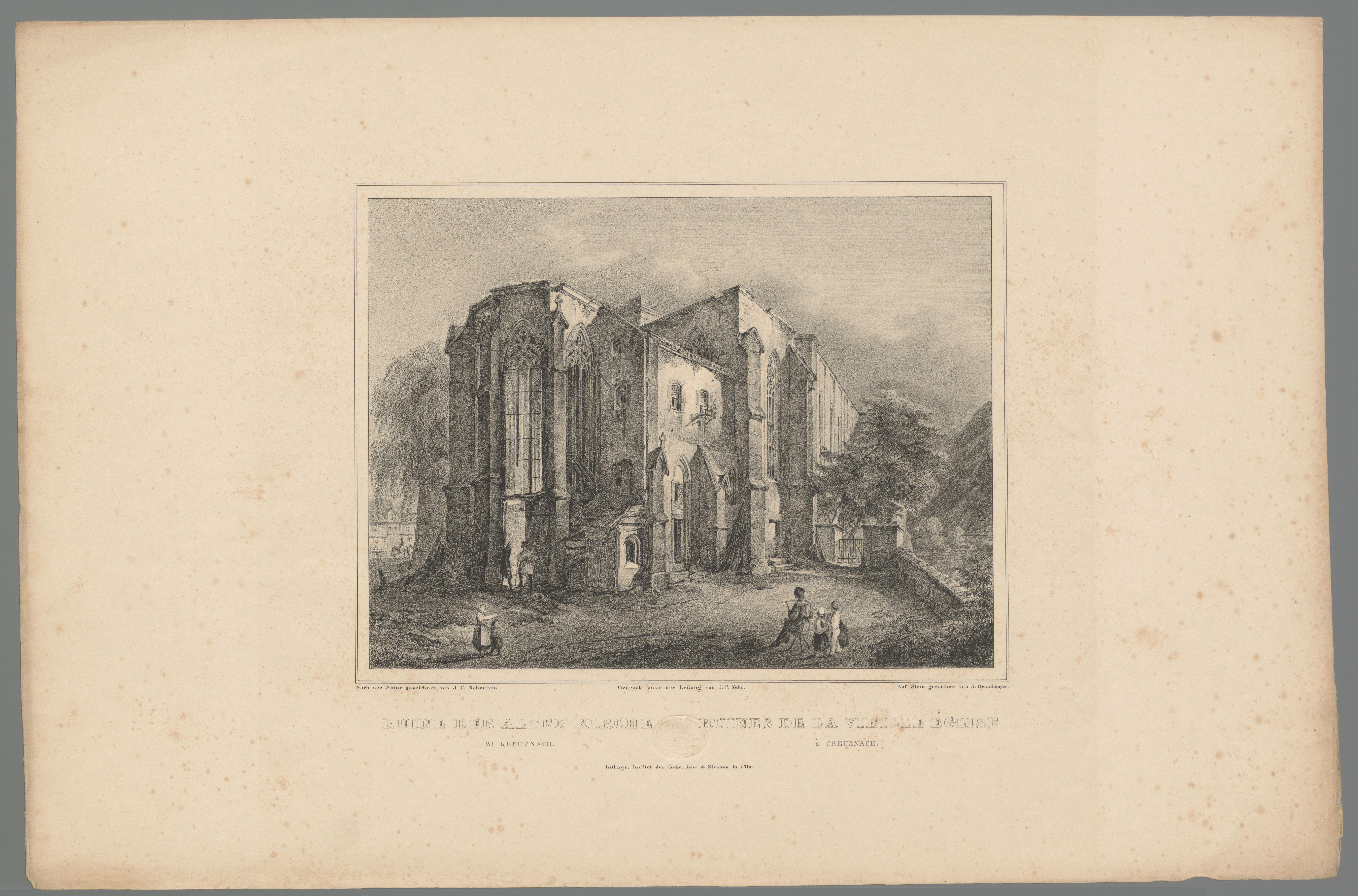 Gezicht op de ruïne van de oude kerk te Kreuznach