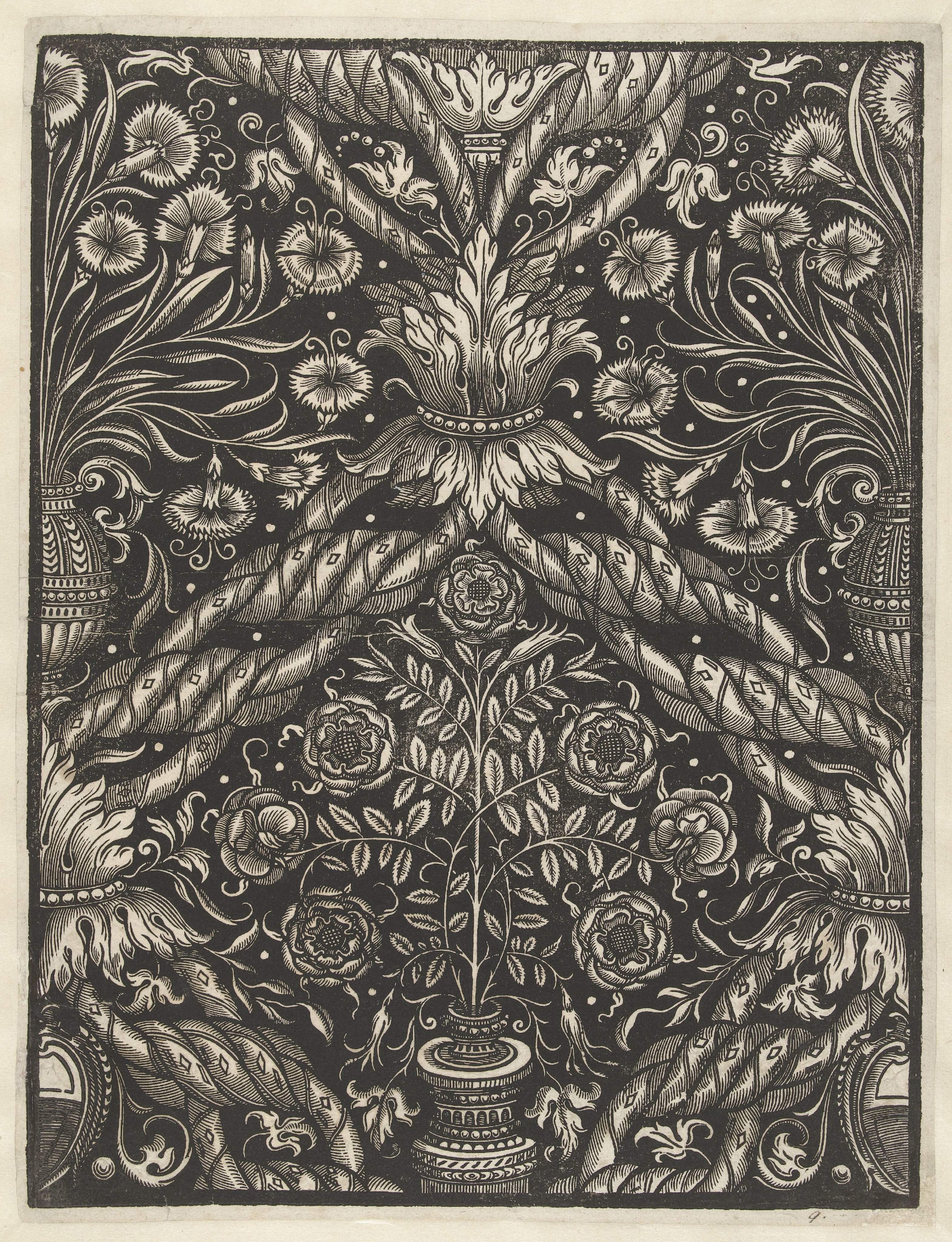 Blad behangselpapier met bloemenvaas