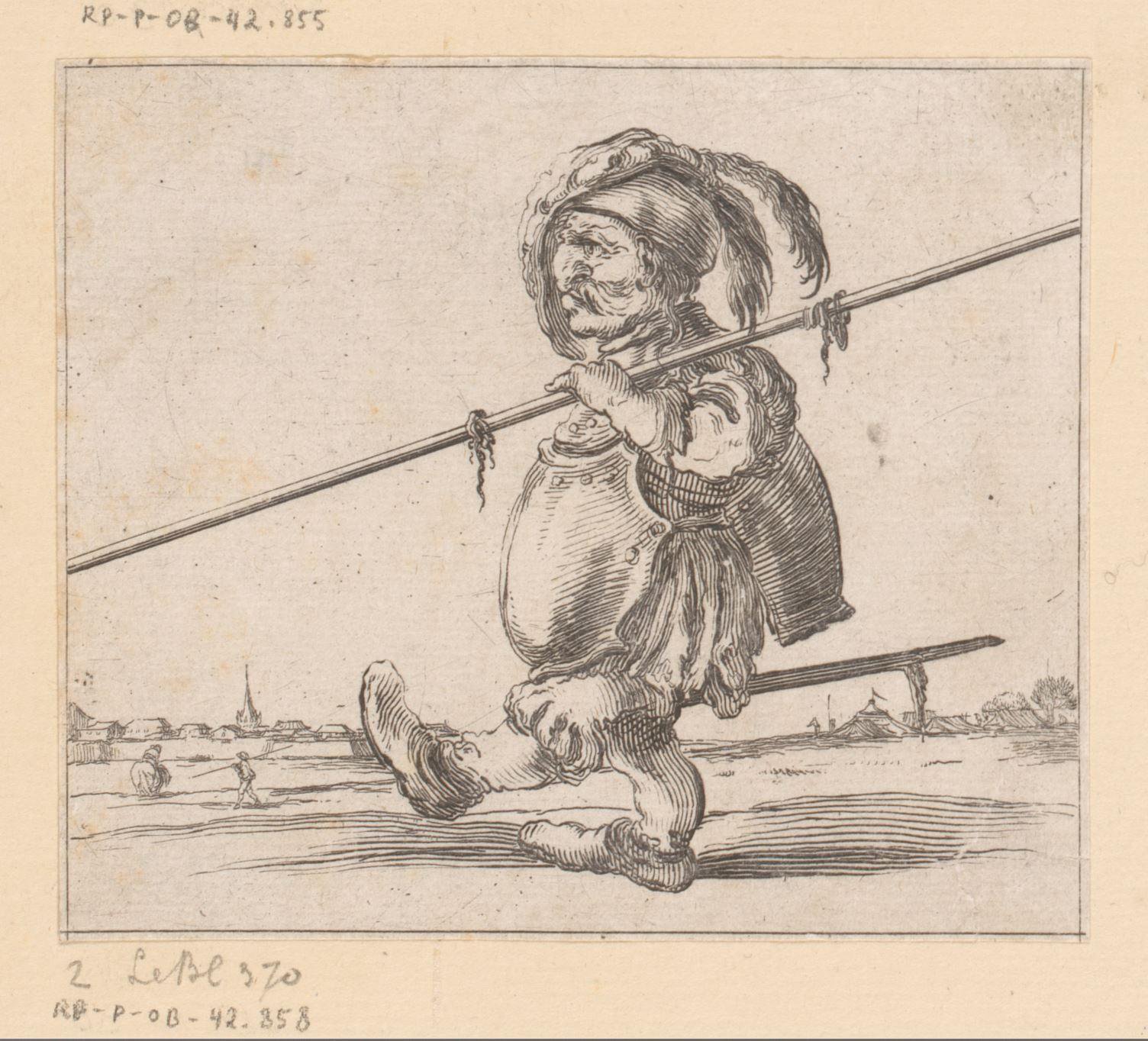 Karikaturale figuur met lans