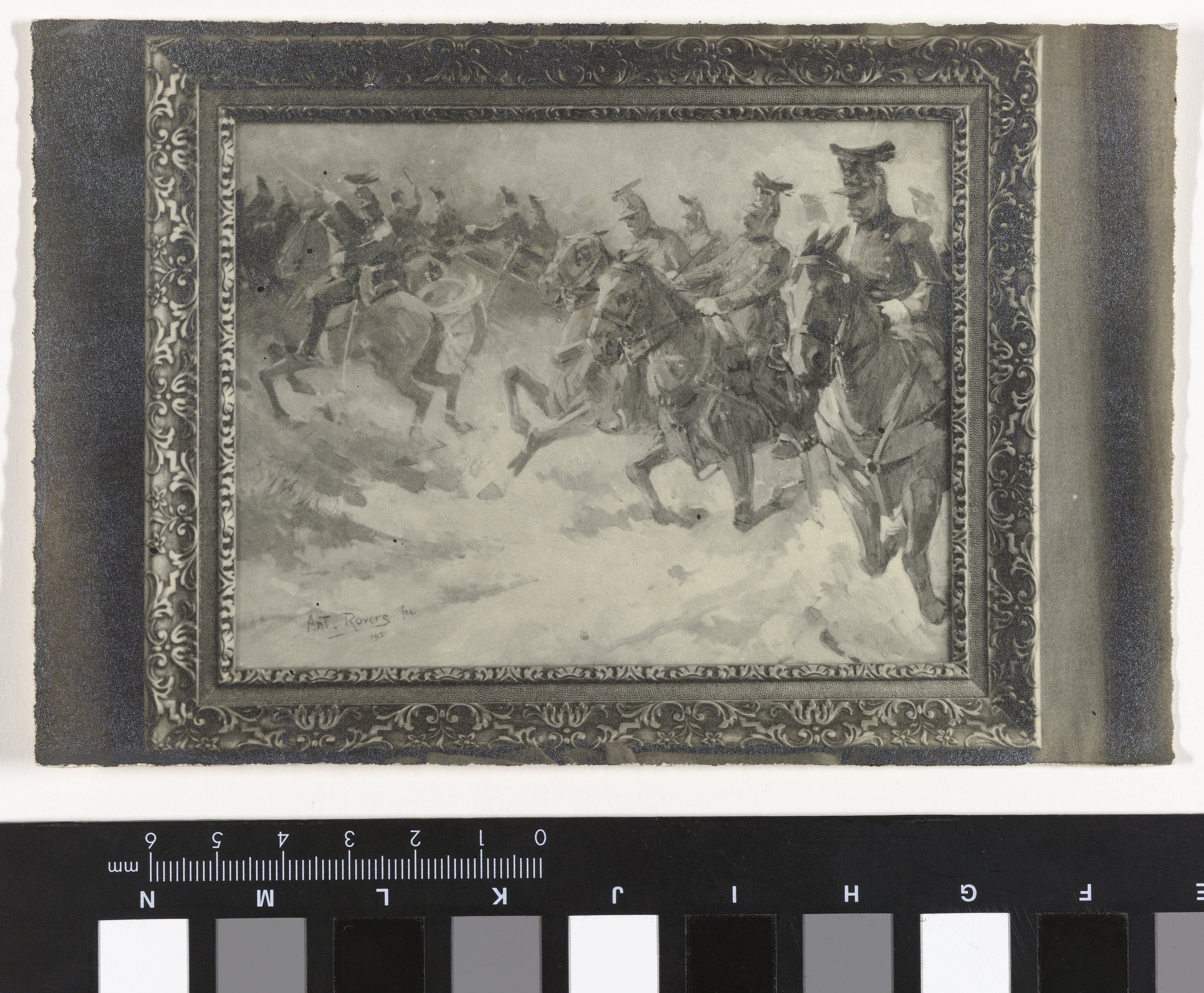 Fotoreproductie van een schilderij van een rijdende cavalerie door vermoedelijk Anton Rovers