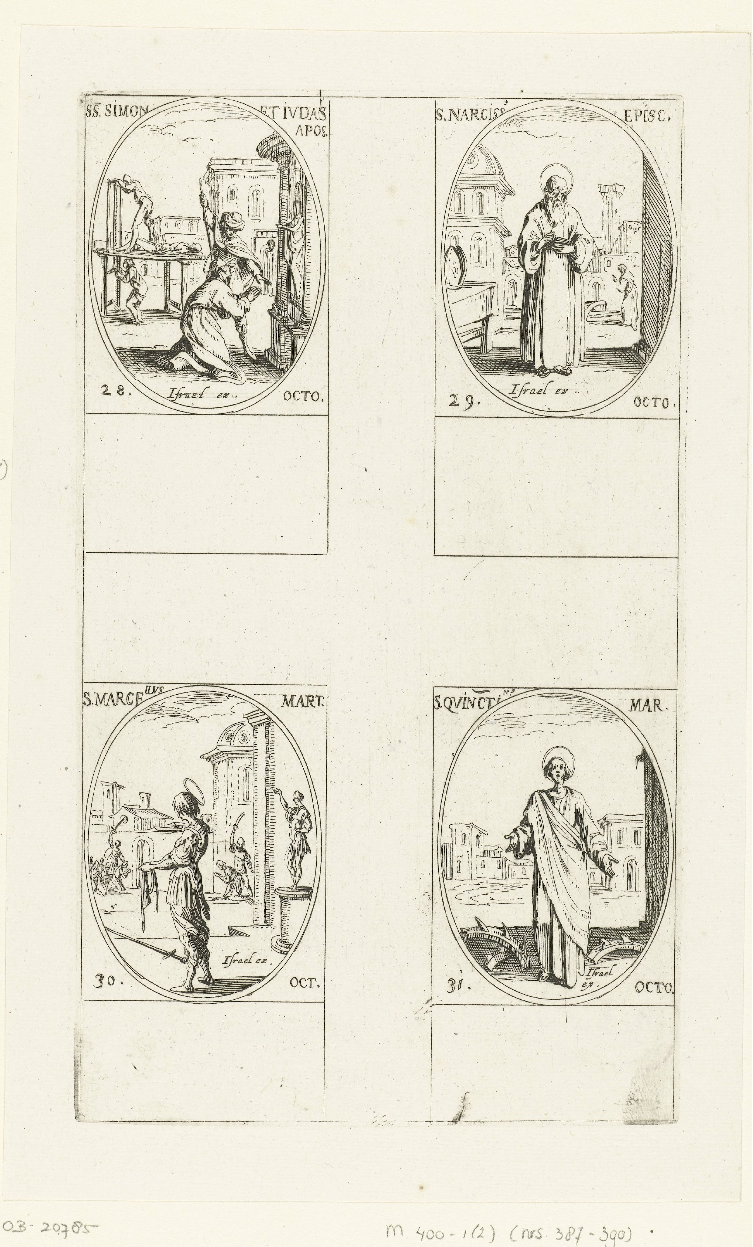 Heilige Simon de Zeloot en Heilige Judas Taddeüs, Heilige Narcissus van Gerona, Heilige Marcellus van Tanger, Heilige Quintinus van Saint-Quentin (28-31 oktober)
