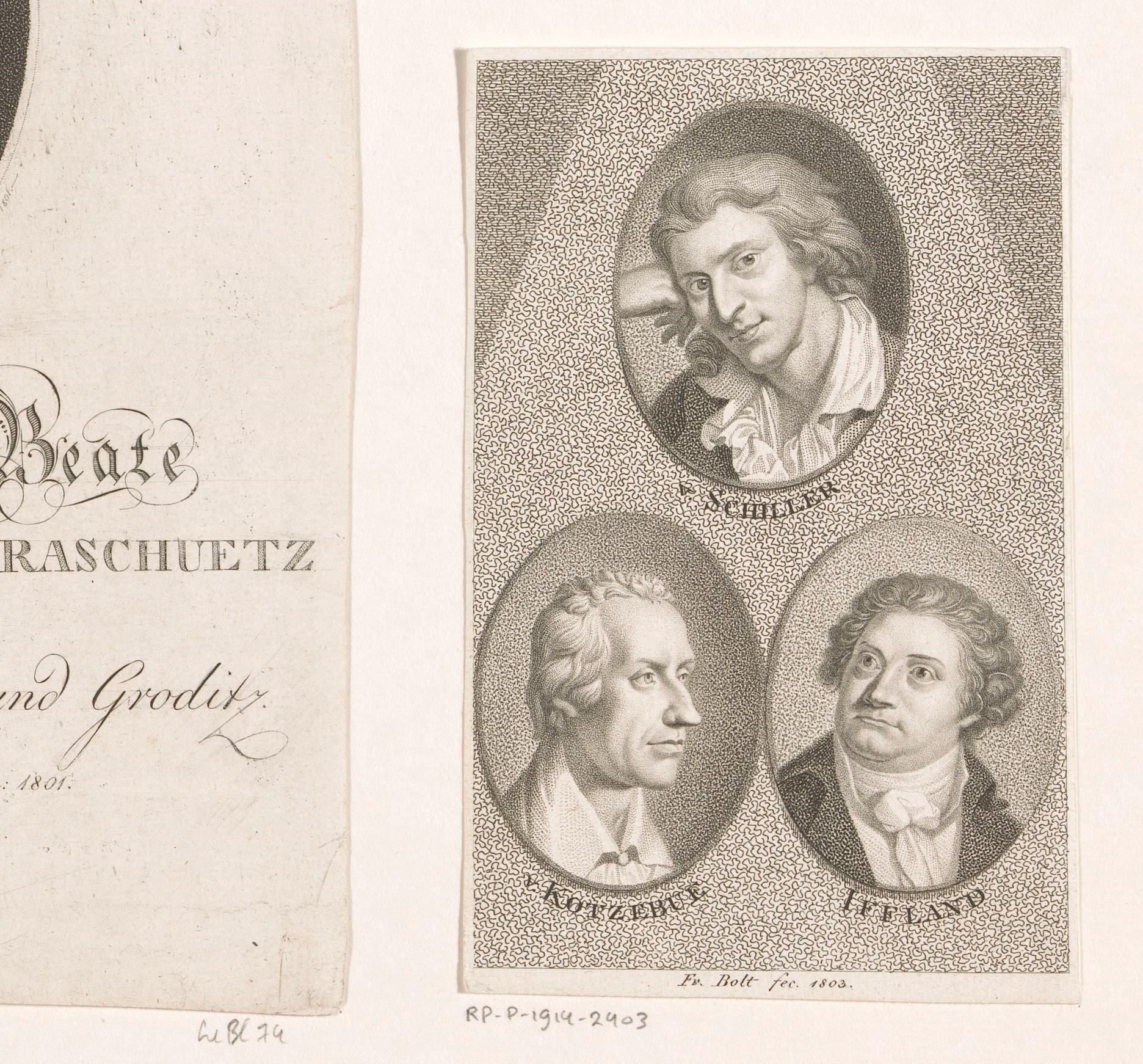 Portretten van Friedrich von Schiller, August von Kotzebue en August Iffland