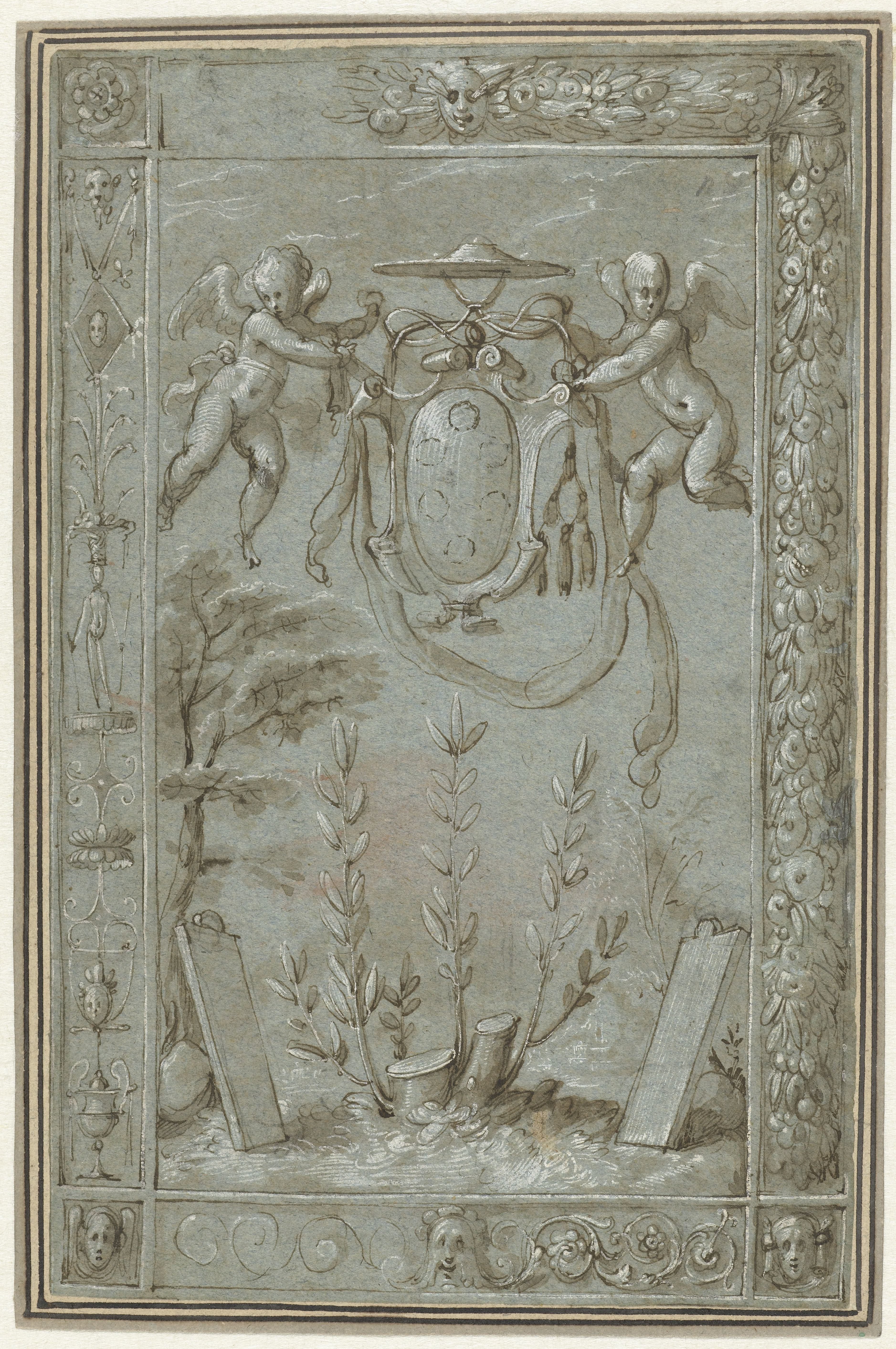 Ontwerp voor een tapisserie met het wapen van kardinaal Ippolito de Medici