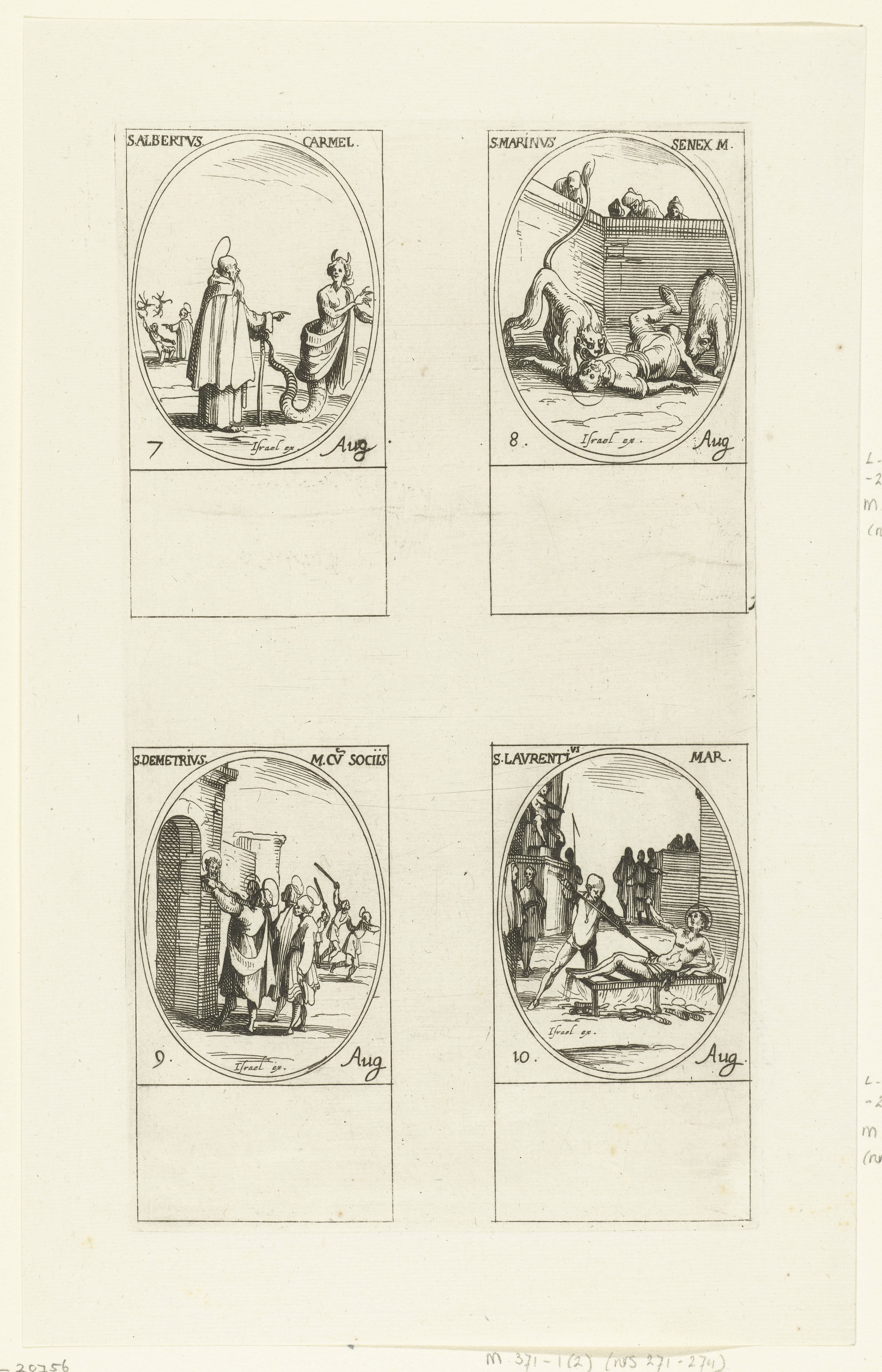 Heilige Albertus van Trapani, Heilige Marinus van Anazarbus, Heilige Demetrius en gezellen, Heilige Laurentius van Rome (7-10 augustus)