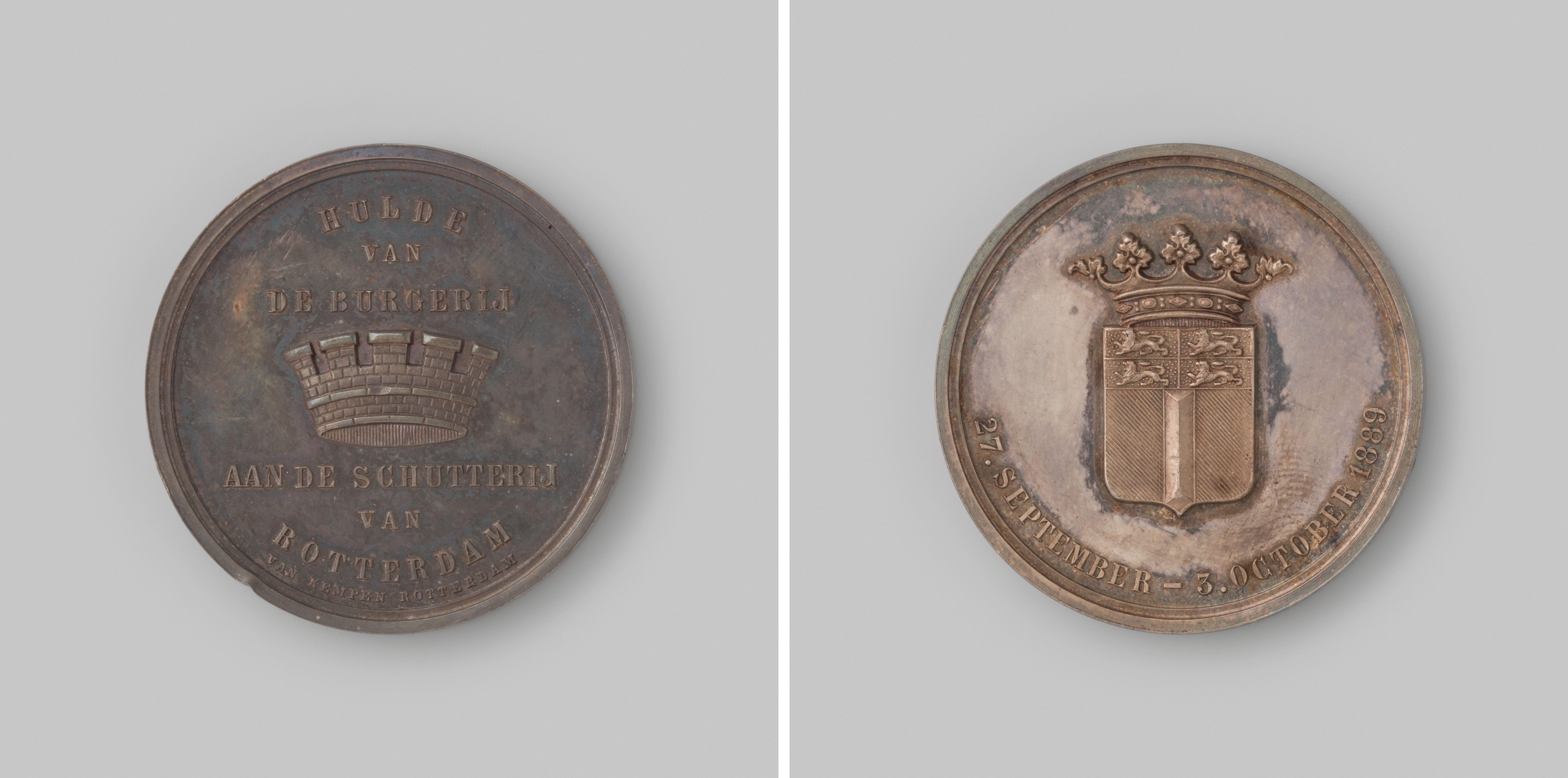 Huldepenning aan de schutterij te Rotterdam voor hun optreden tijdens de ongeregeldheden van 27 september tot 3 oktober 1889