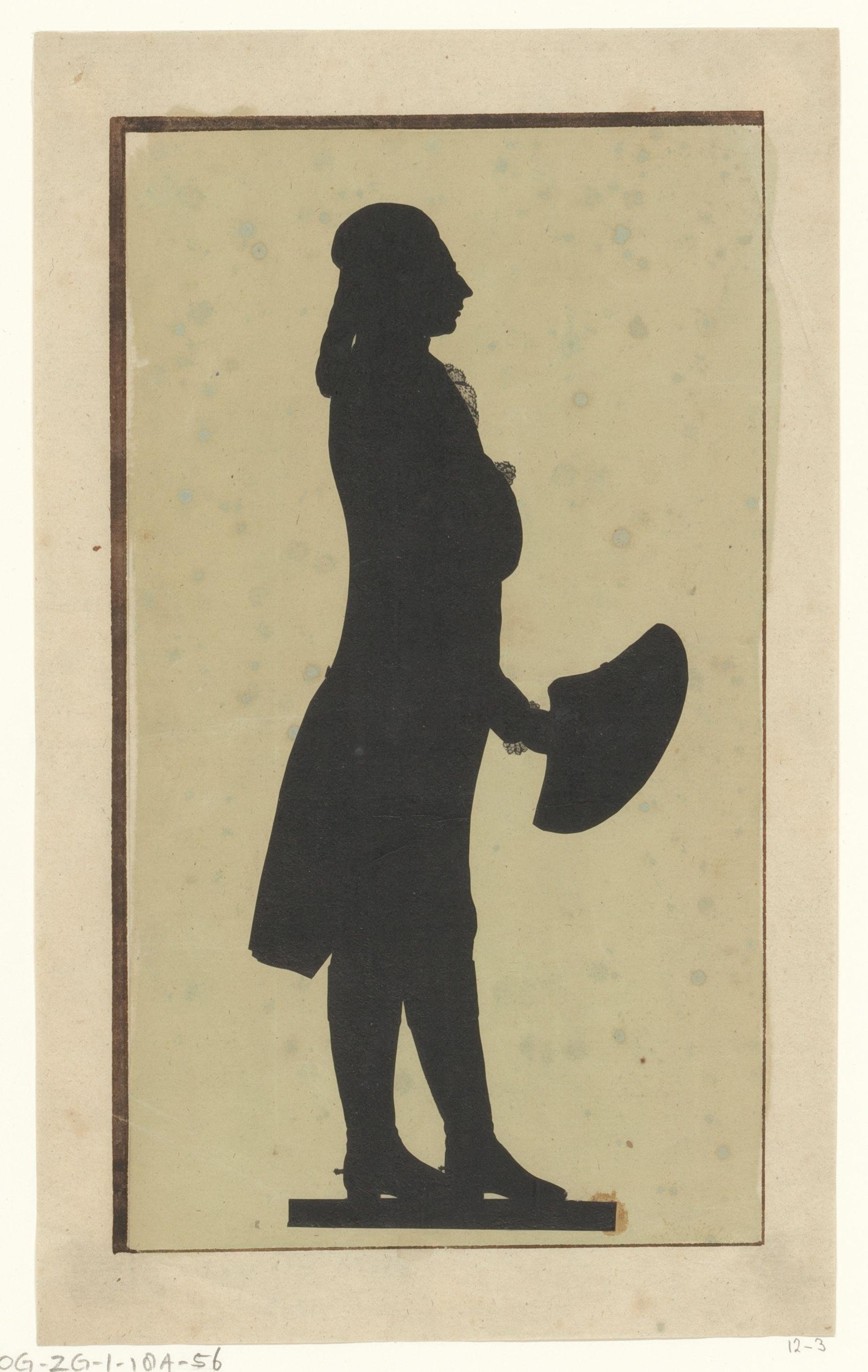 Silhouetportret van een onbekende staande man met steek in zijn hand