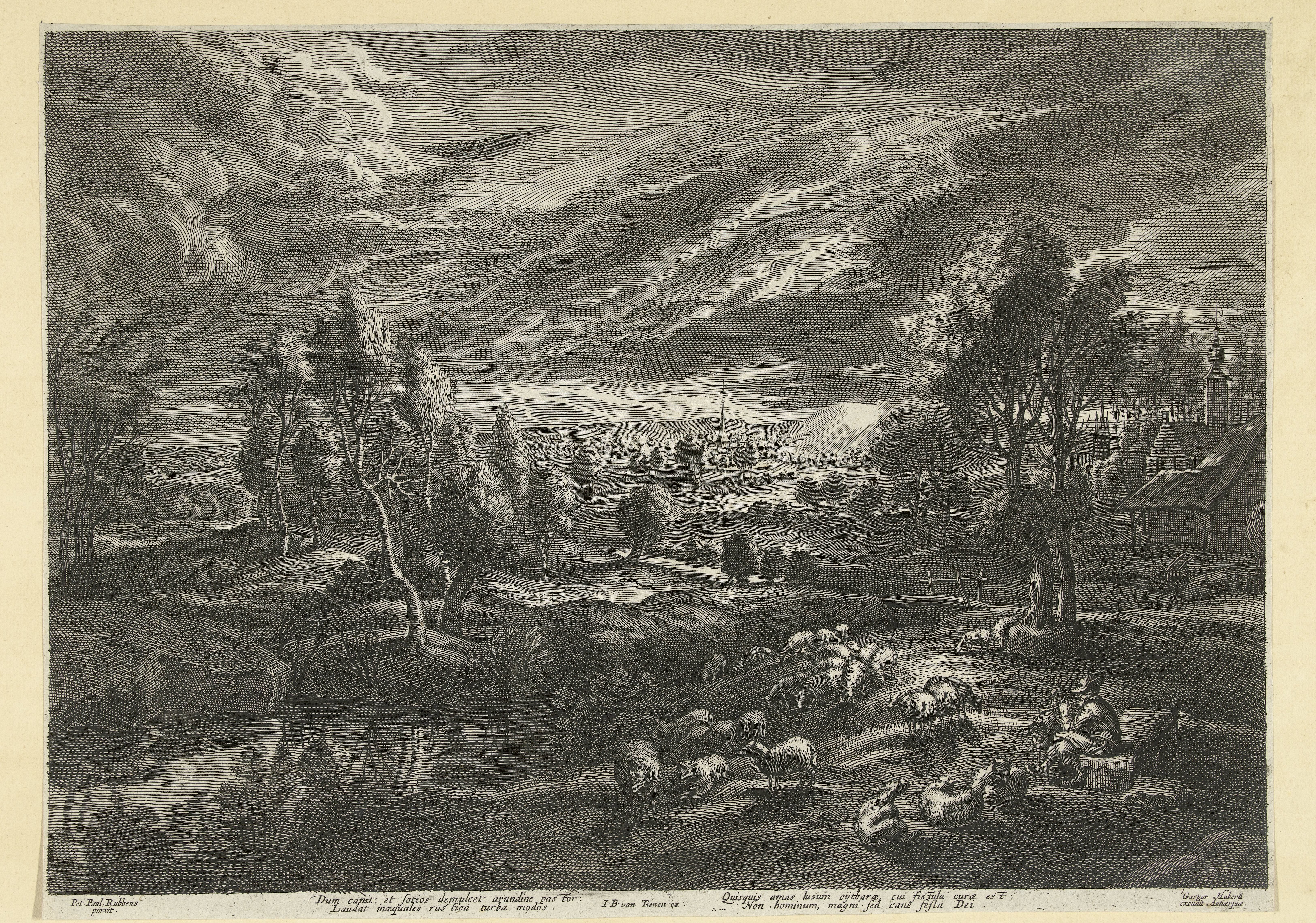 Landschap met herder en kudde schapen