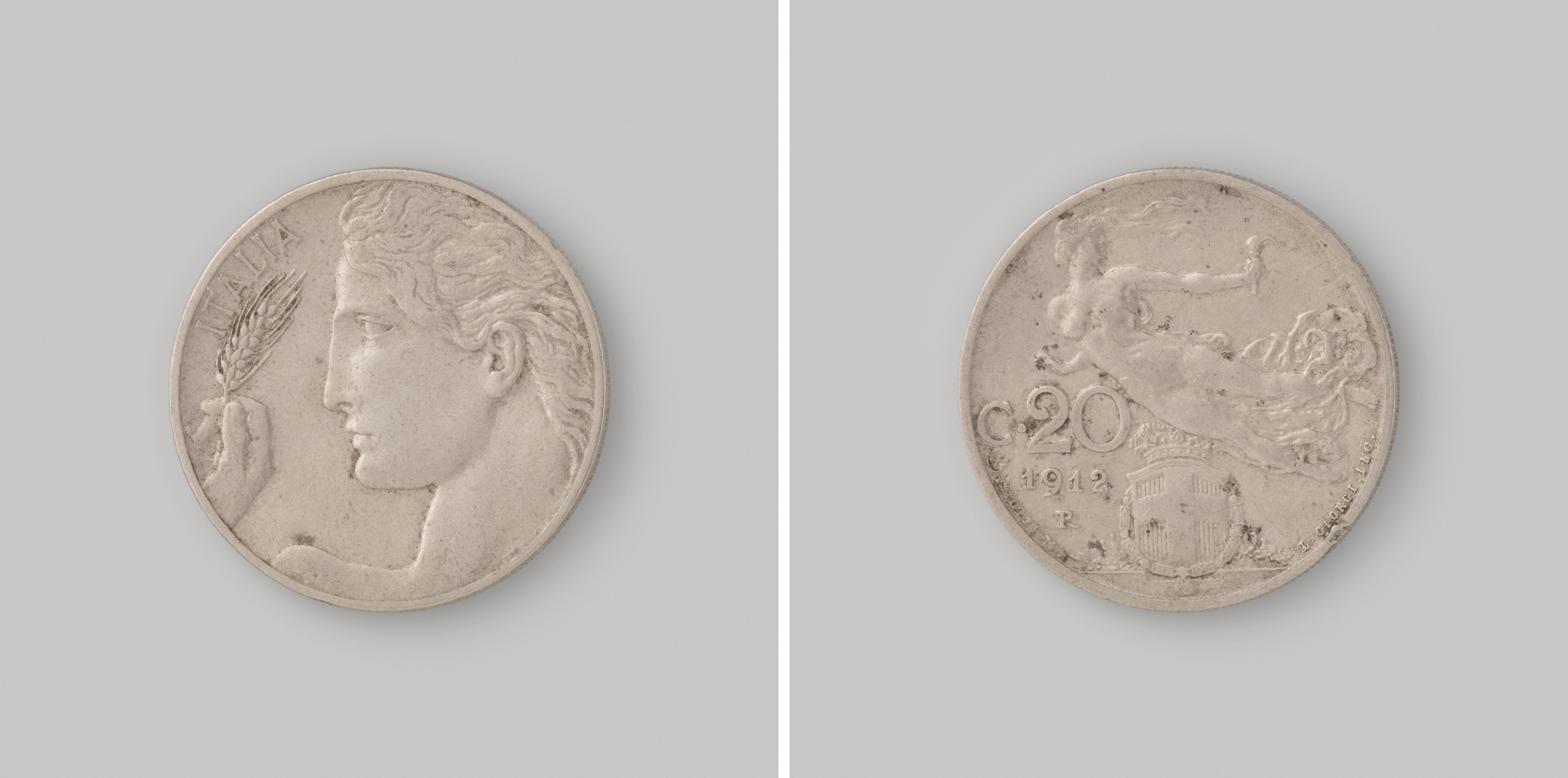 20 centesimi uit Italië van koning Vittorio Emanuele III, 1912