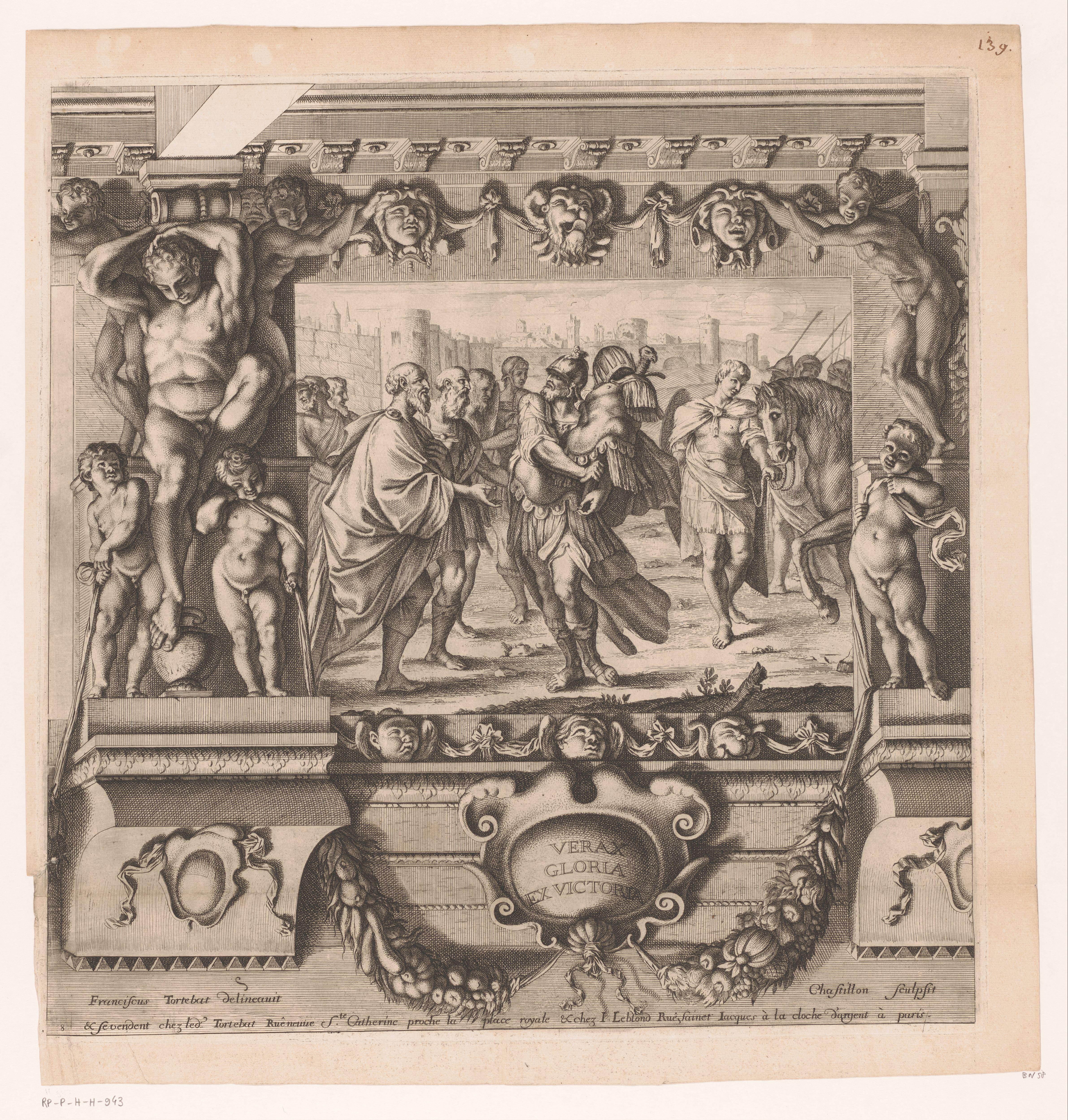Romulus wijdt de buit van de verslagen koning Acron aan Jupiter