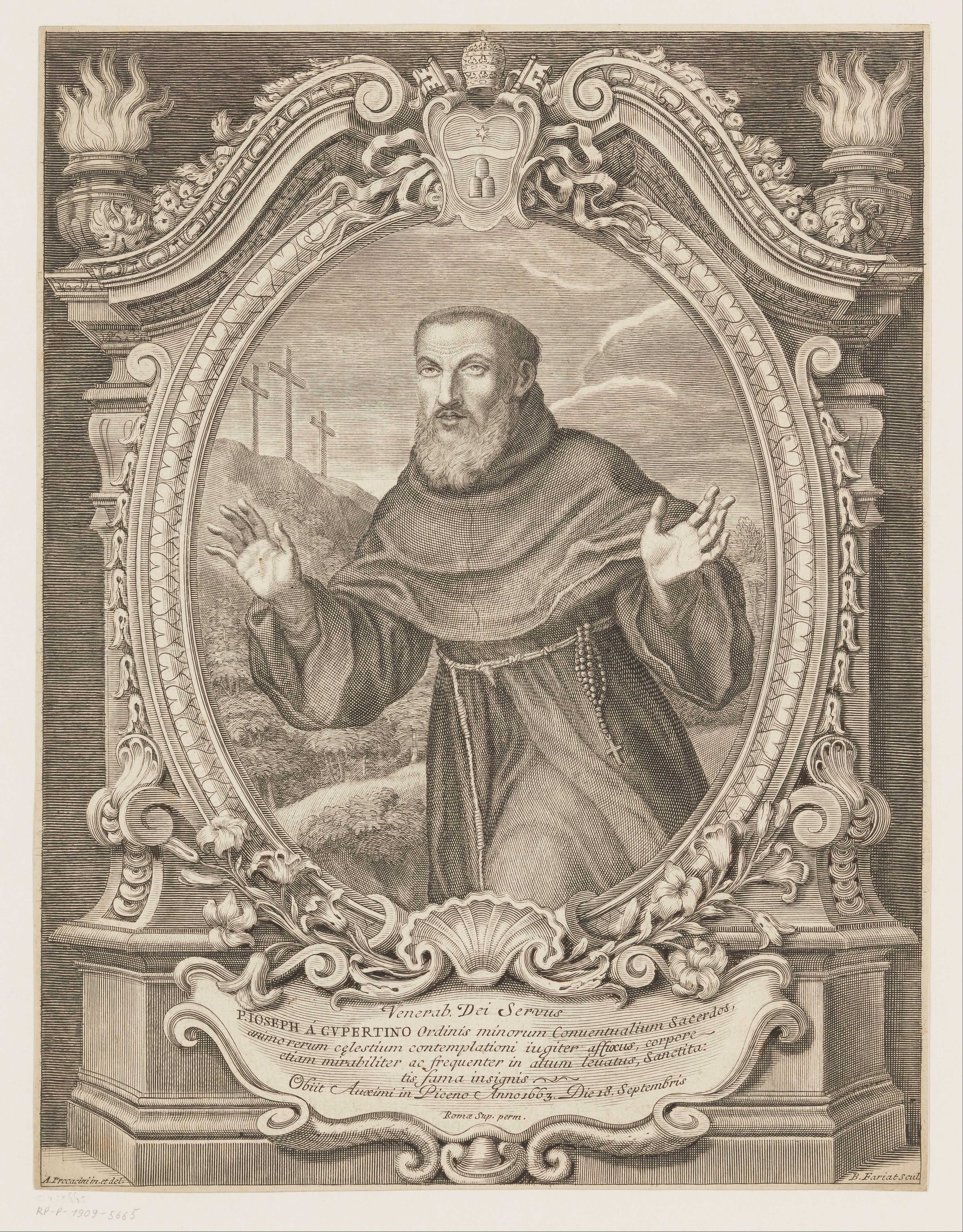 Portret van Jozef van Cupertino in versierde lijst