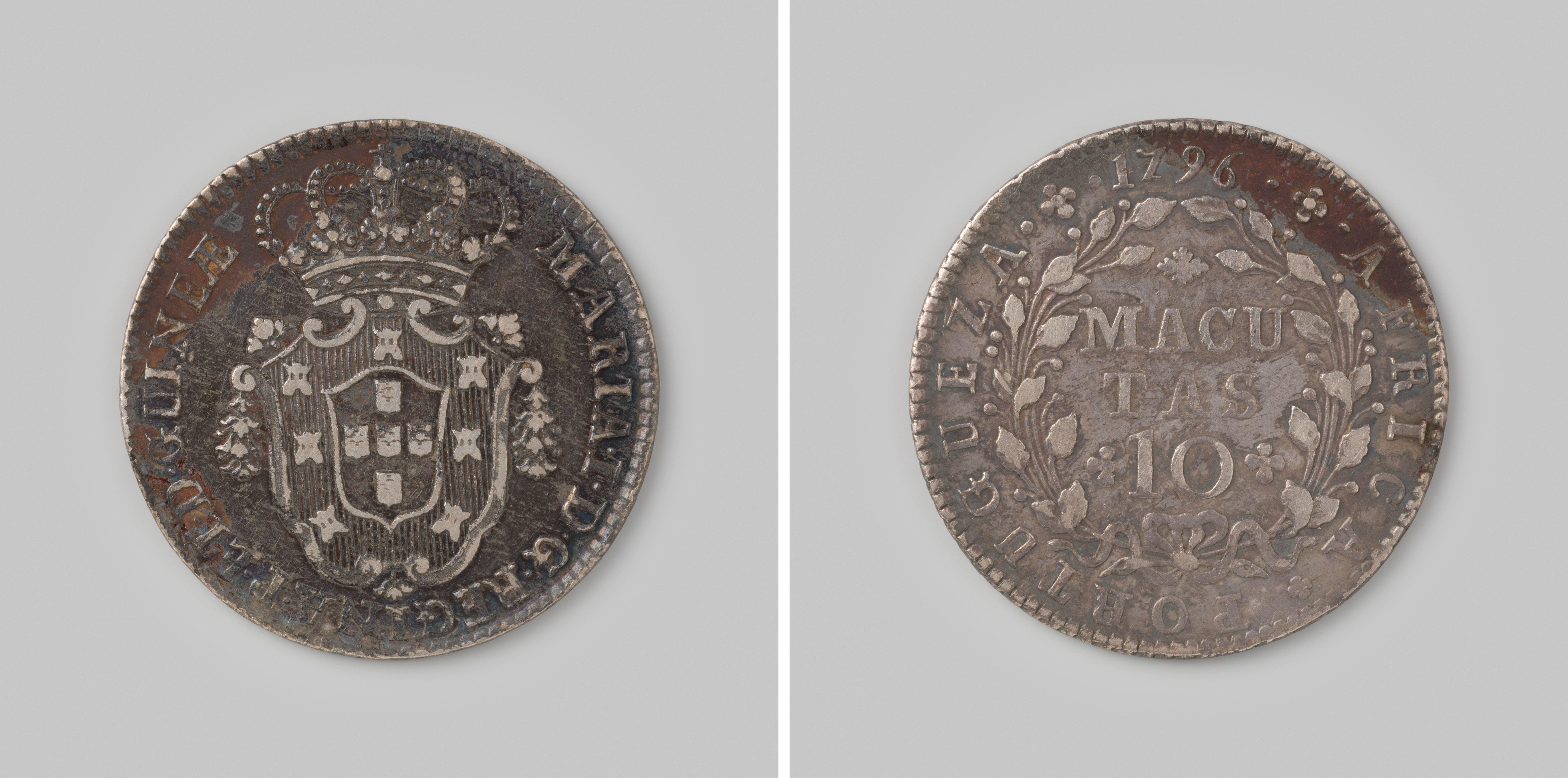 10 macutas uit Angola van de Portugese koningin Maria I, 1796
