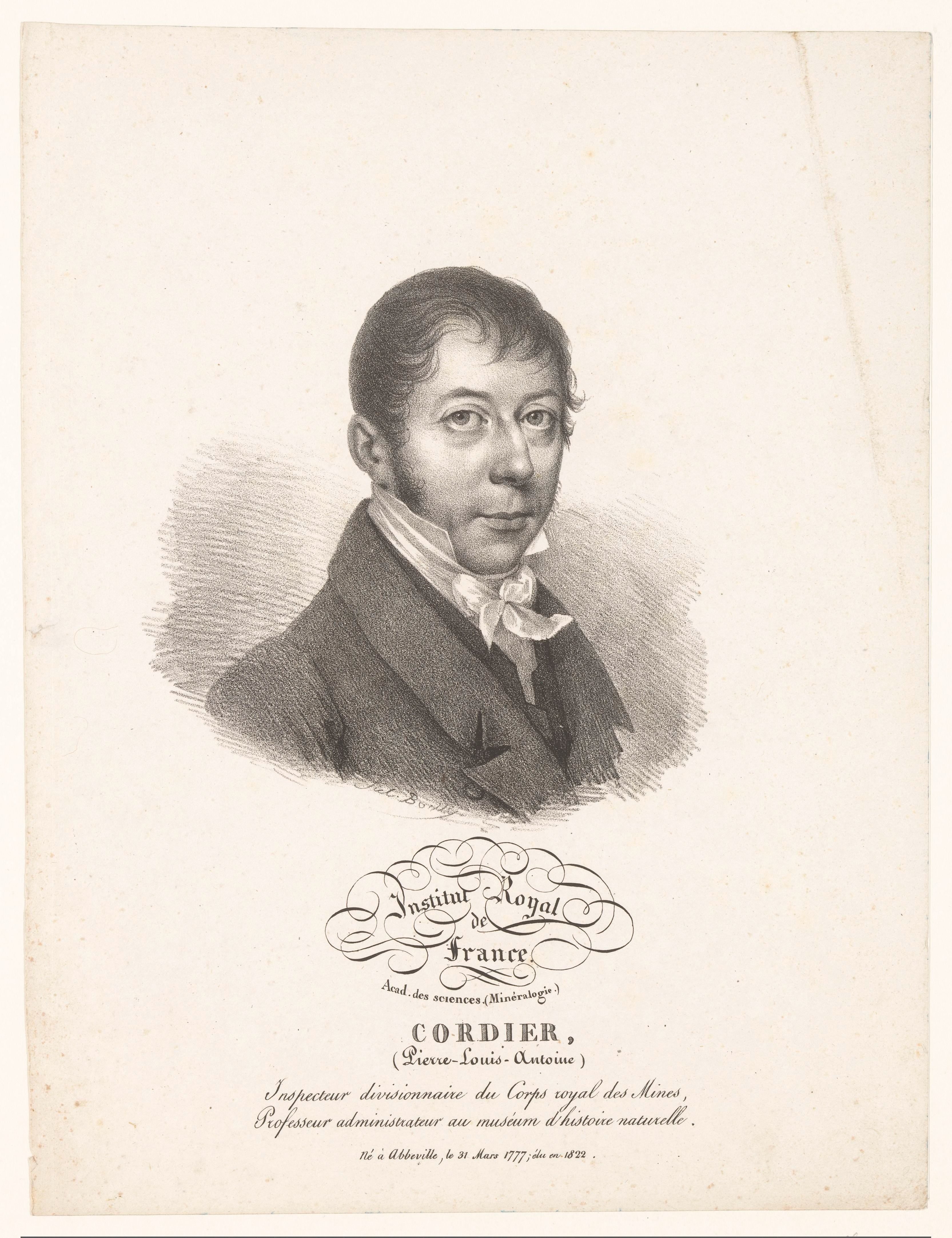 Portret van de geoloog Pierre Louis Antoine Cordier