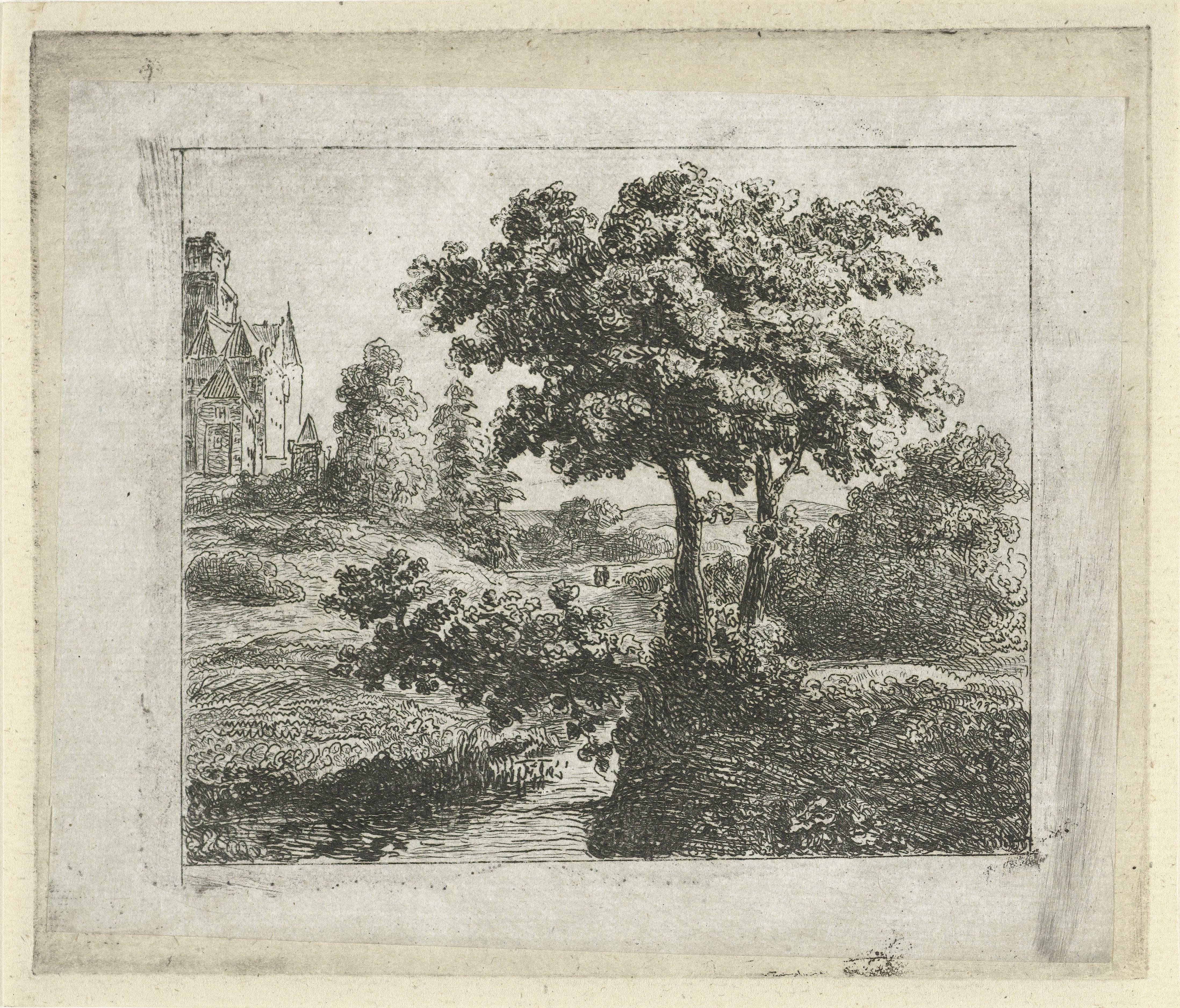 Landschap met kerk op een heuvel