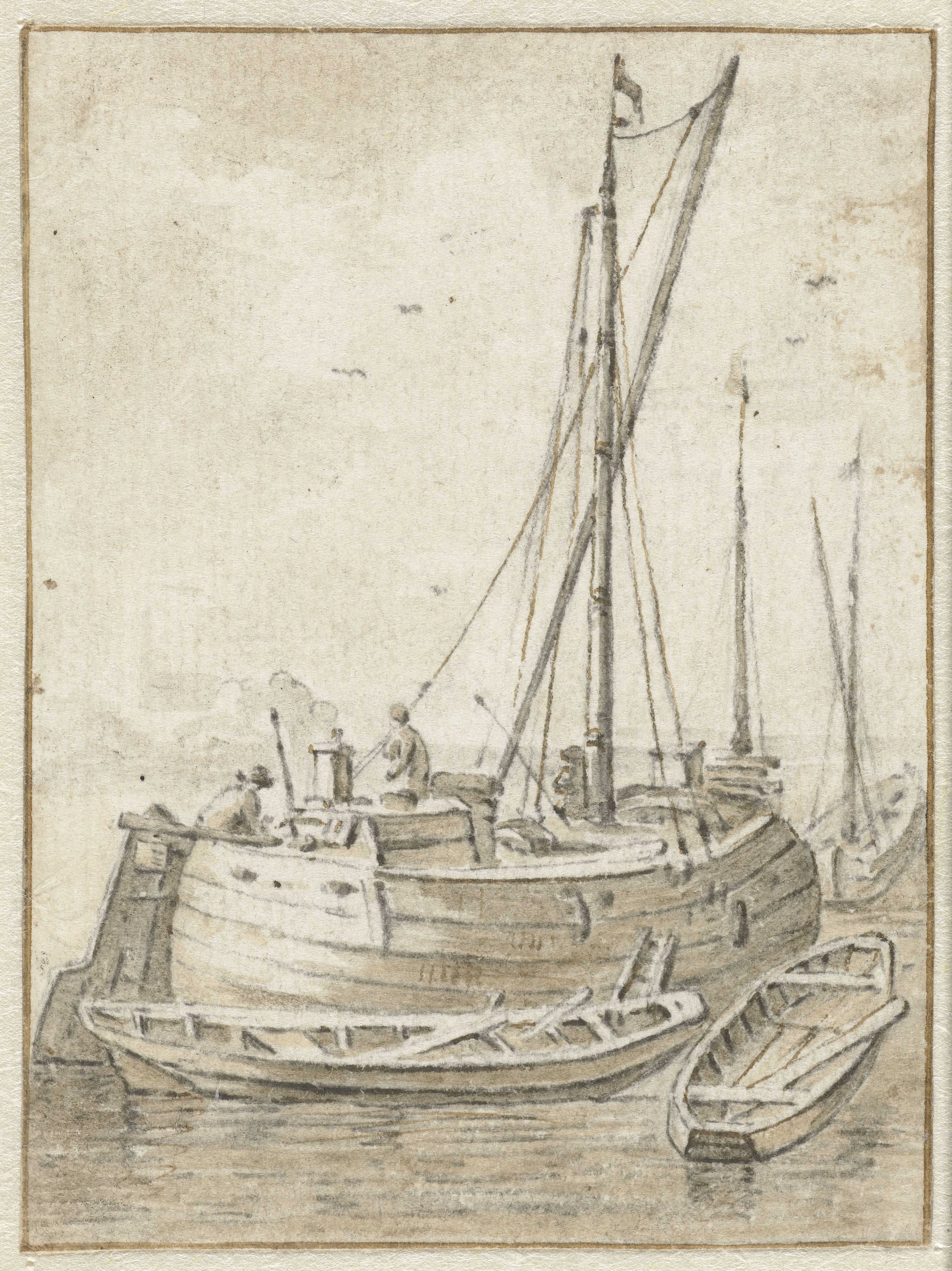 Schuit met twee roeibootjes