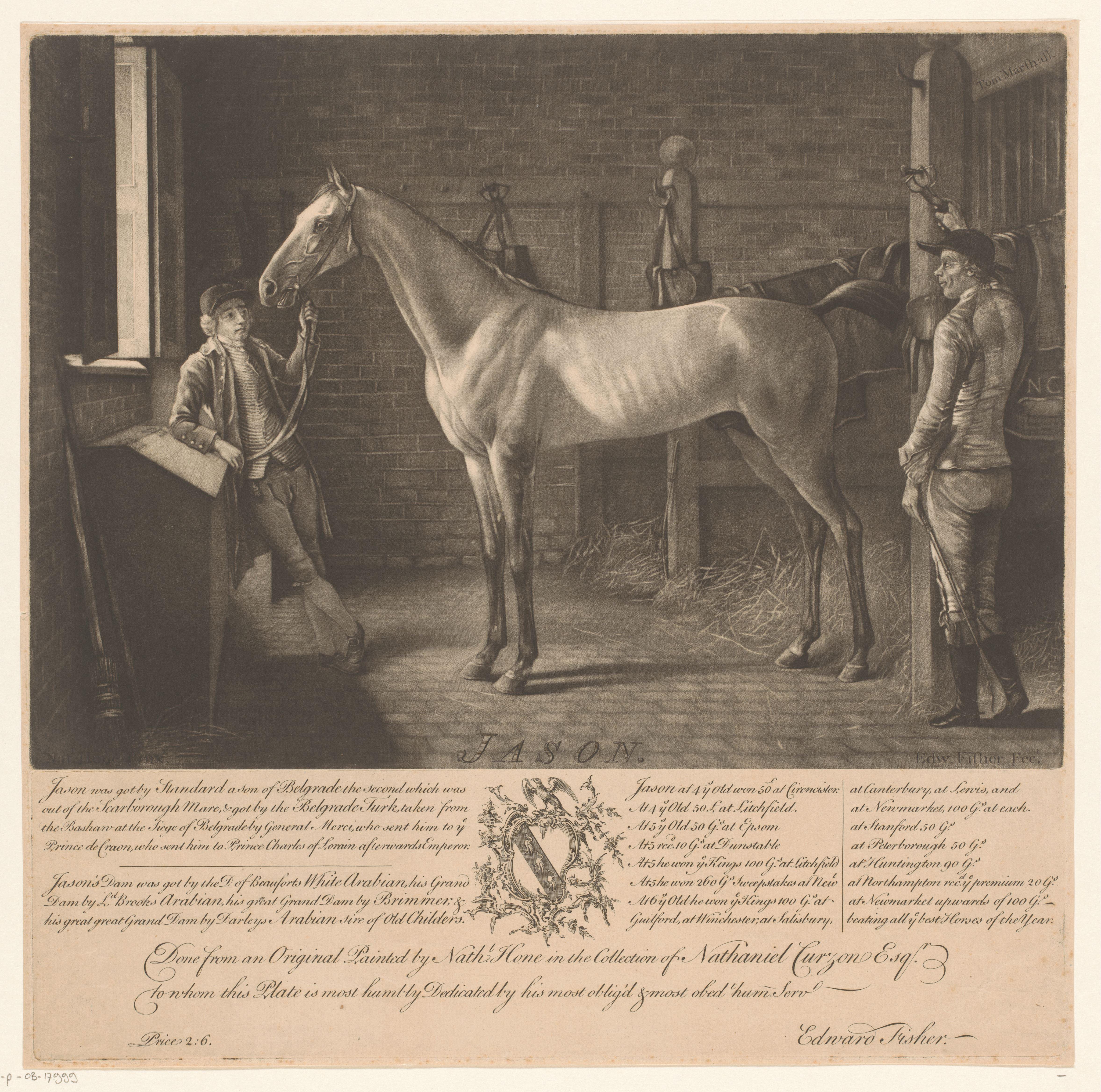 Paard Jason in de stal met twee ruiters