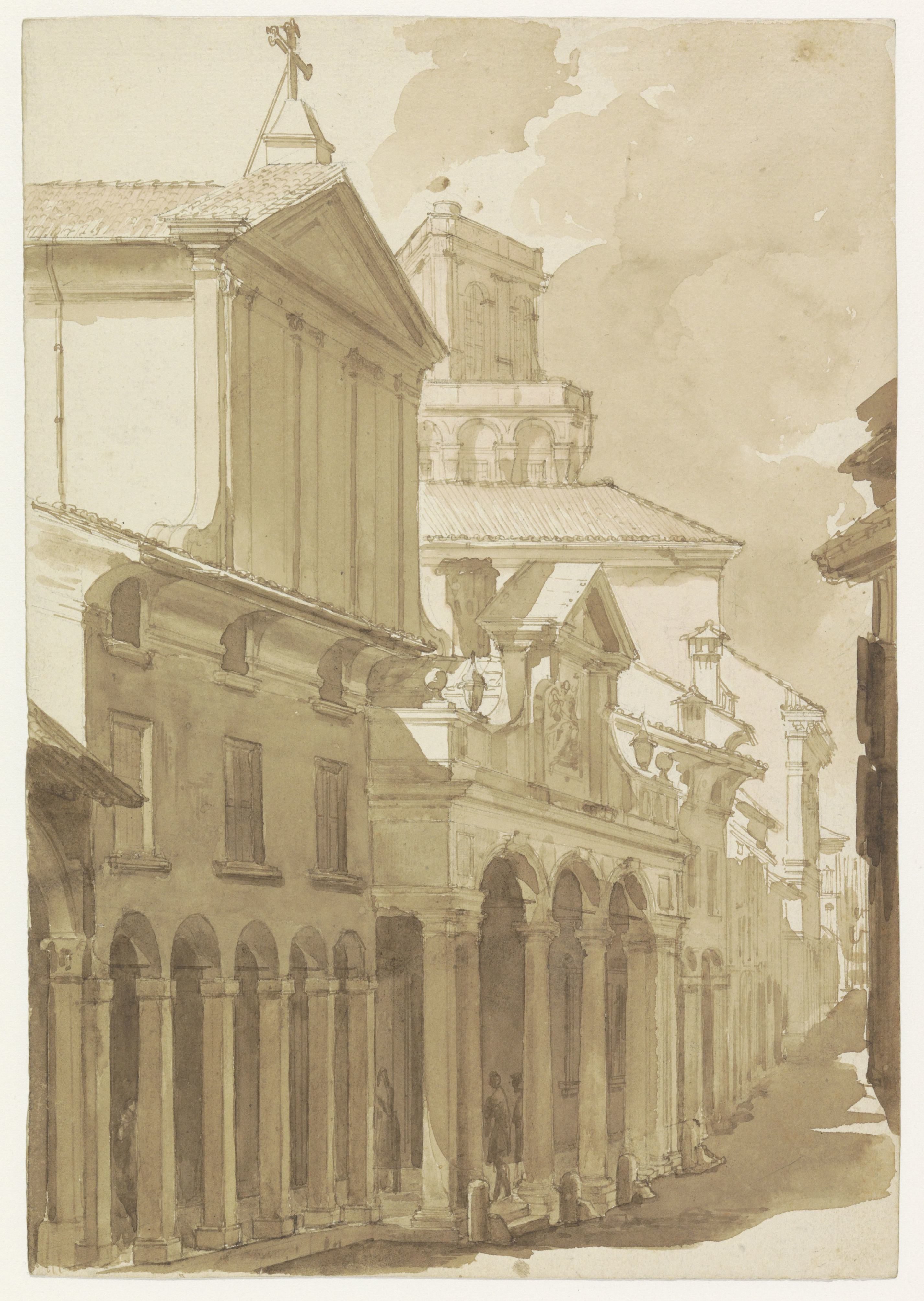 Gezicht op de Magdalena-kerk in de Strada San Donato te Bologna