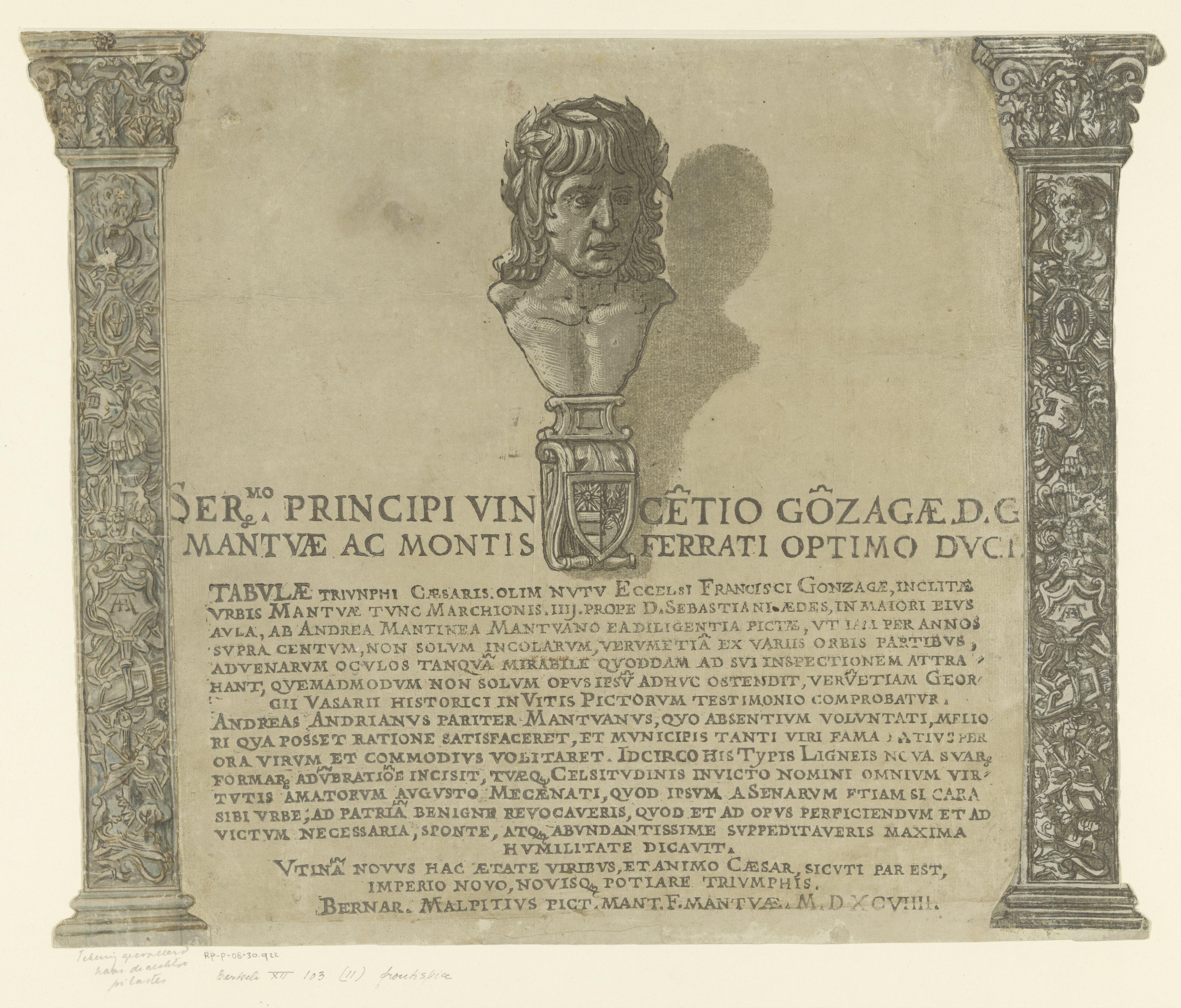 Titelprent met portret van kunstenaar Andrea Mantegna
