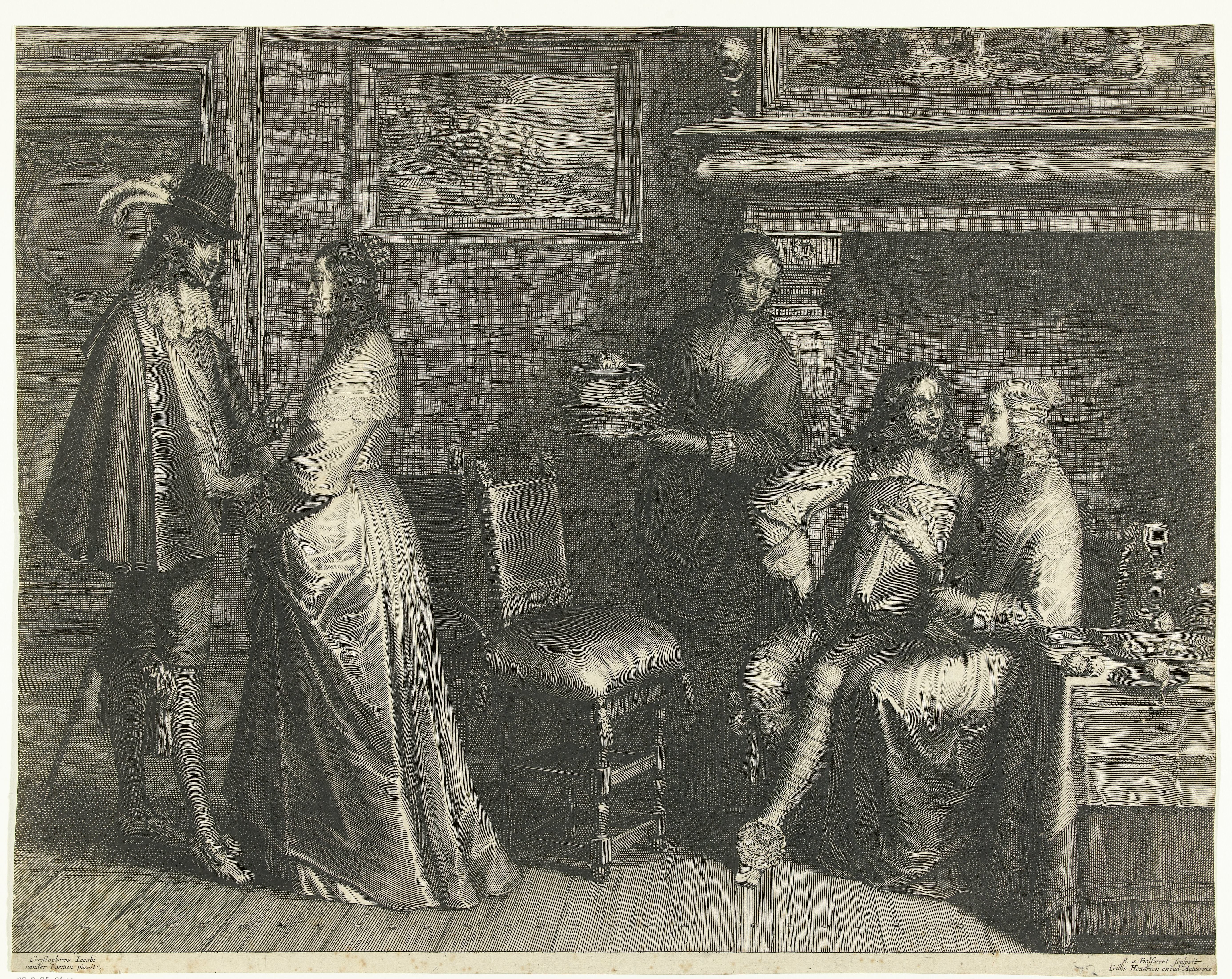 Twee jonge mannen met vrouwen in interieur