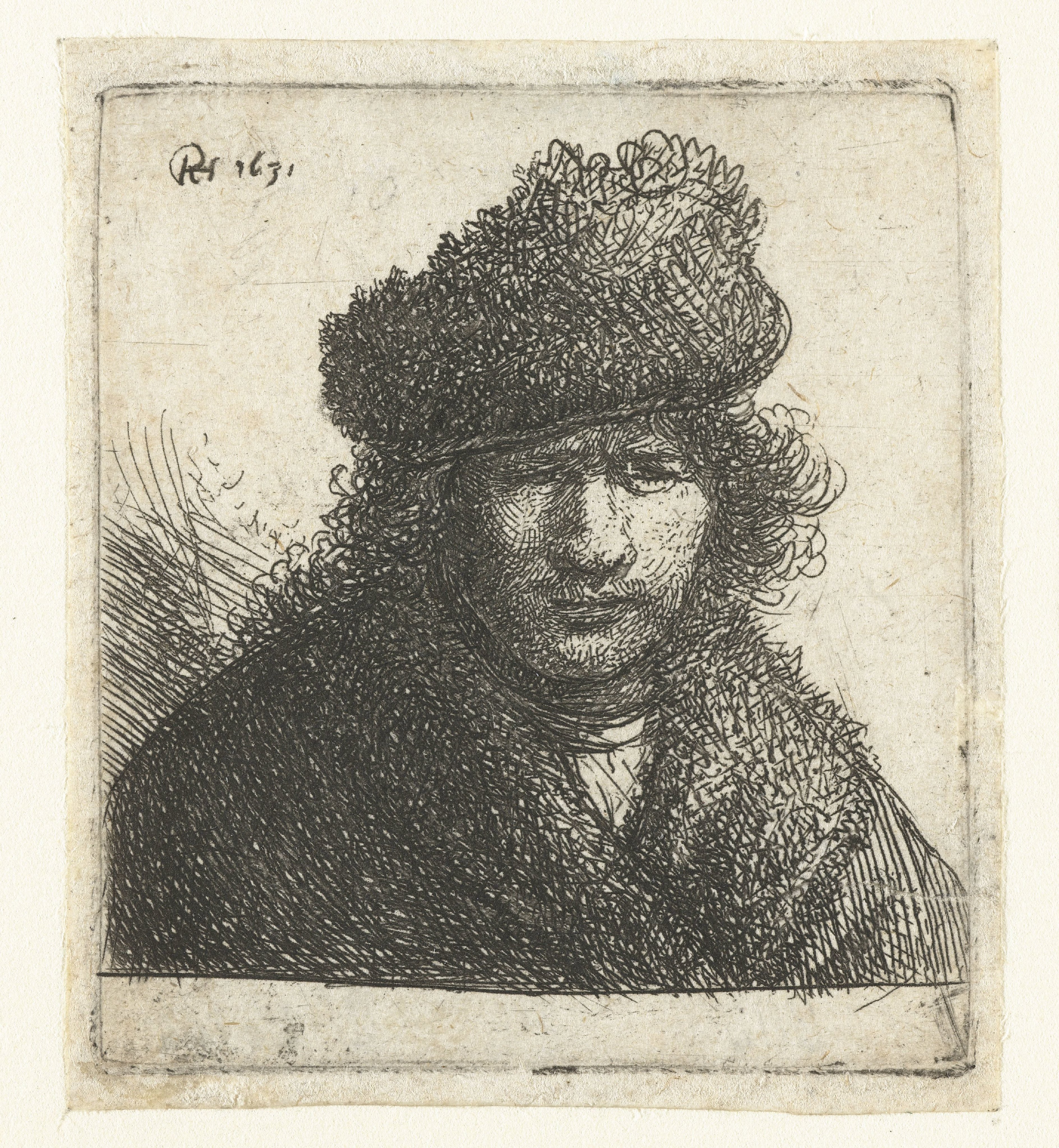 Self-portrait in a slant fur cap: bust