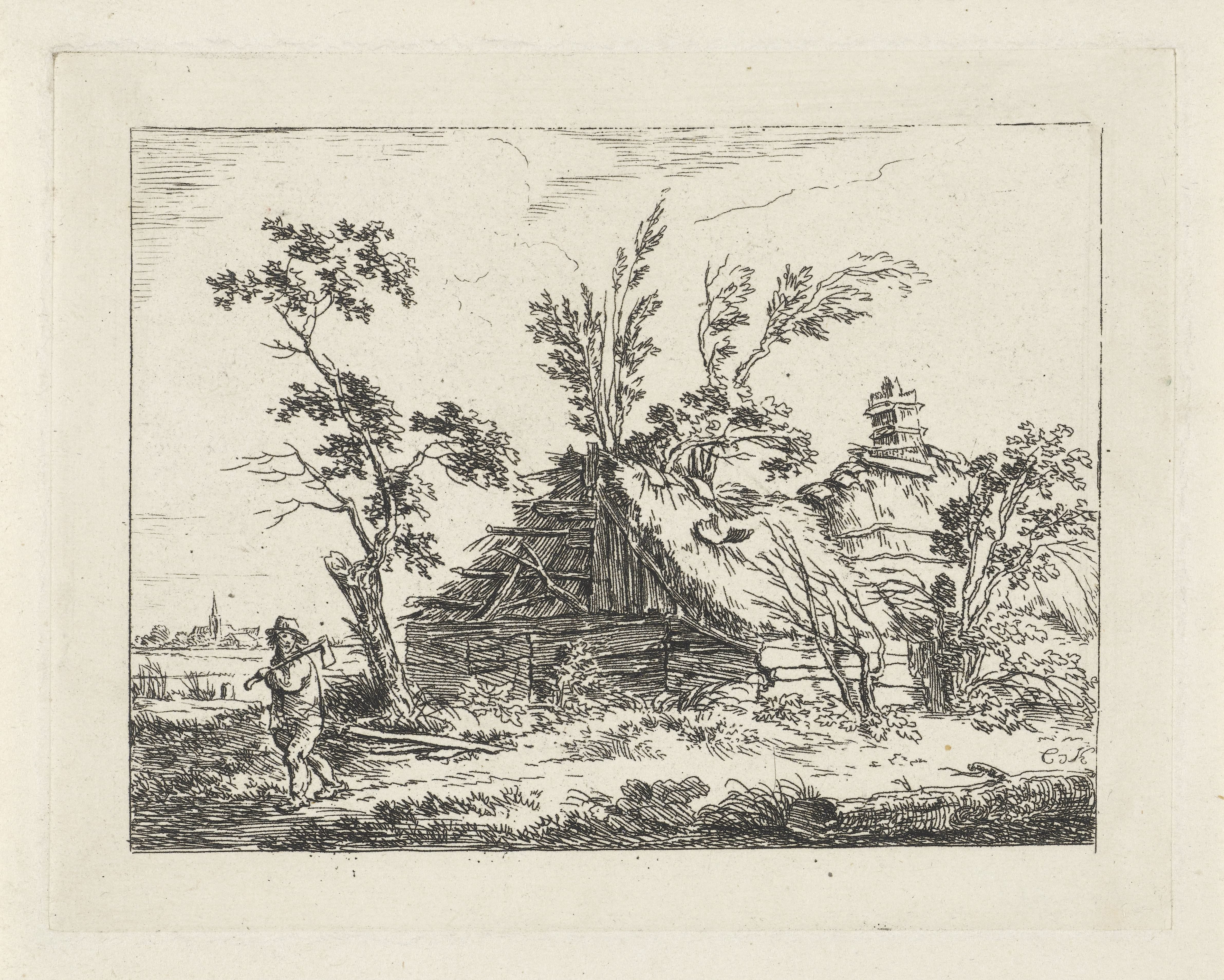 Landschap met plaggenhut