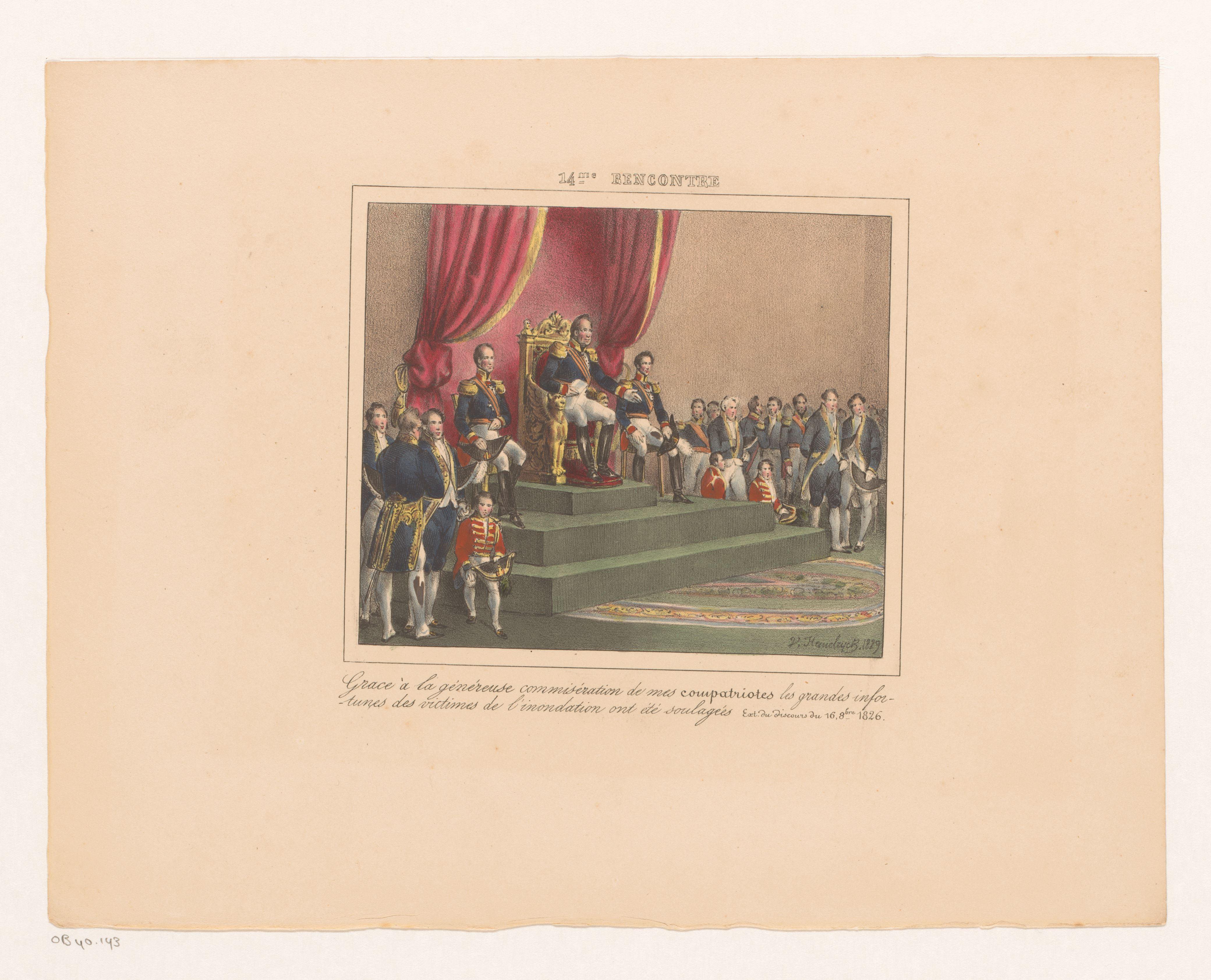 Koning Willem I geeft dank voor de hulp verleend aan de slachtoffers van de watersnood van 1826, 1829