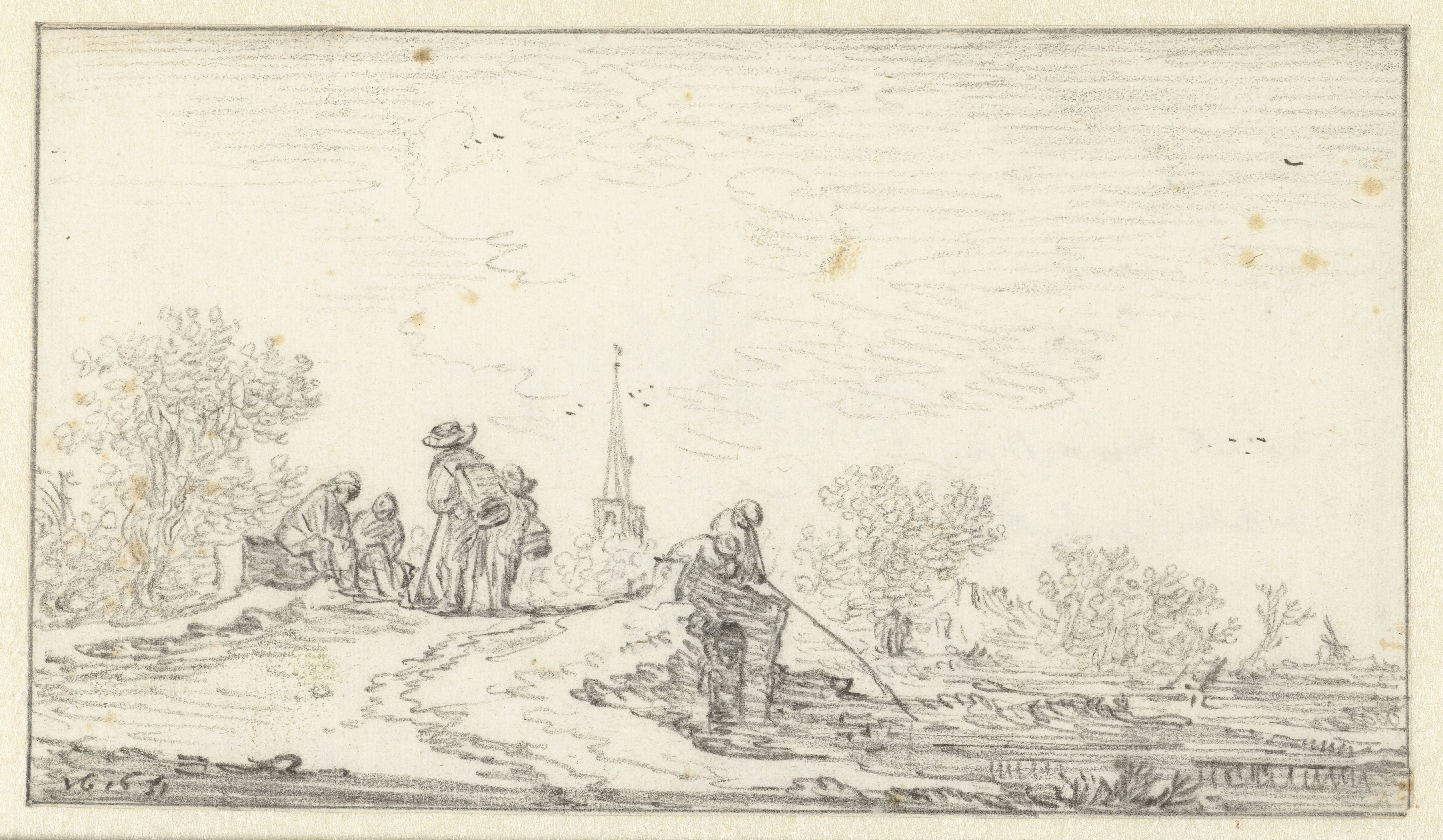 Figuren op een stenen bruggetje