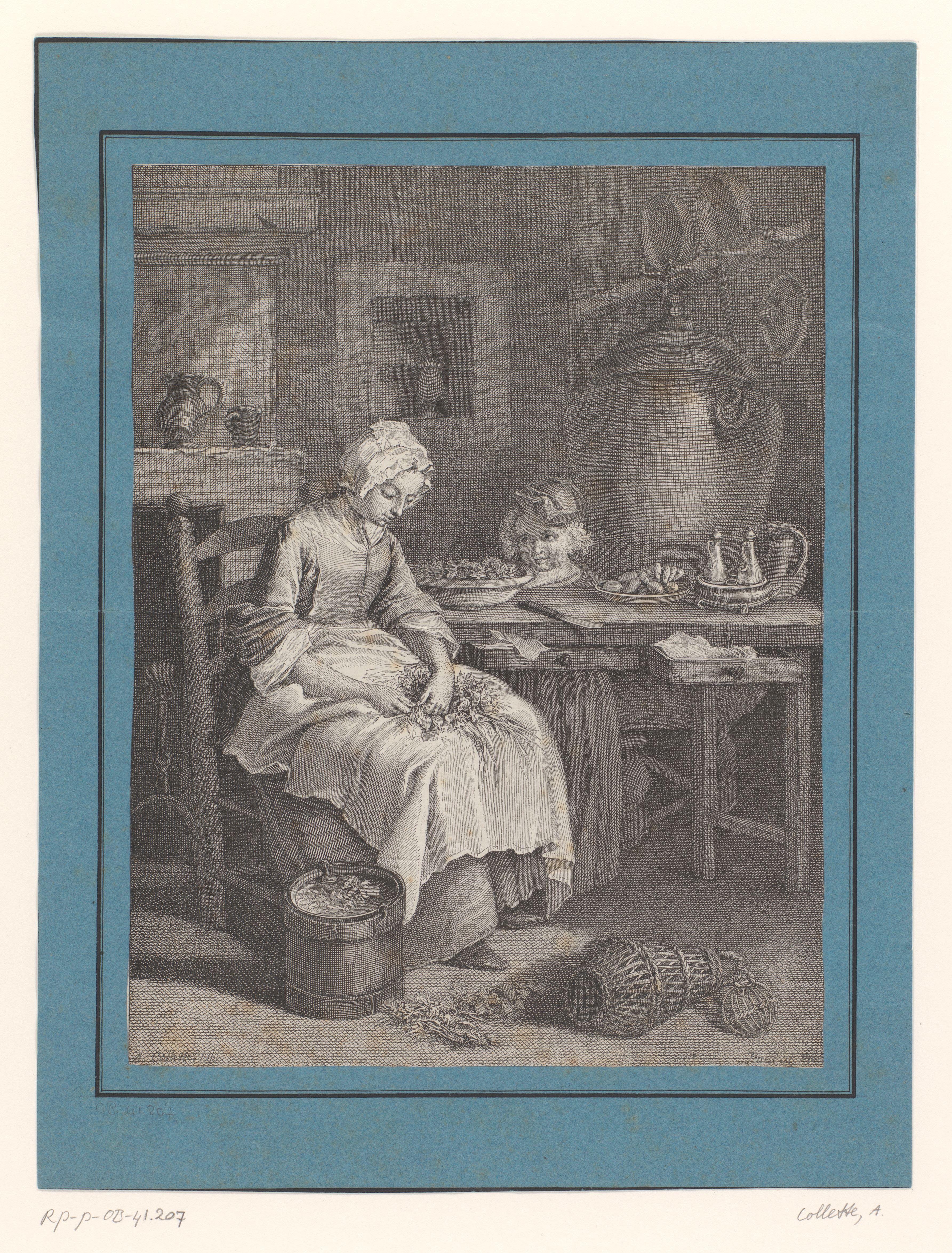 Keukeninterieur met vrouw en kind