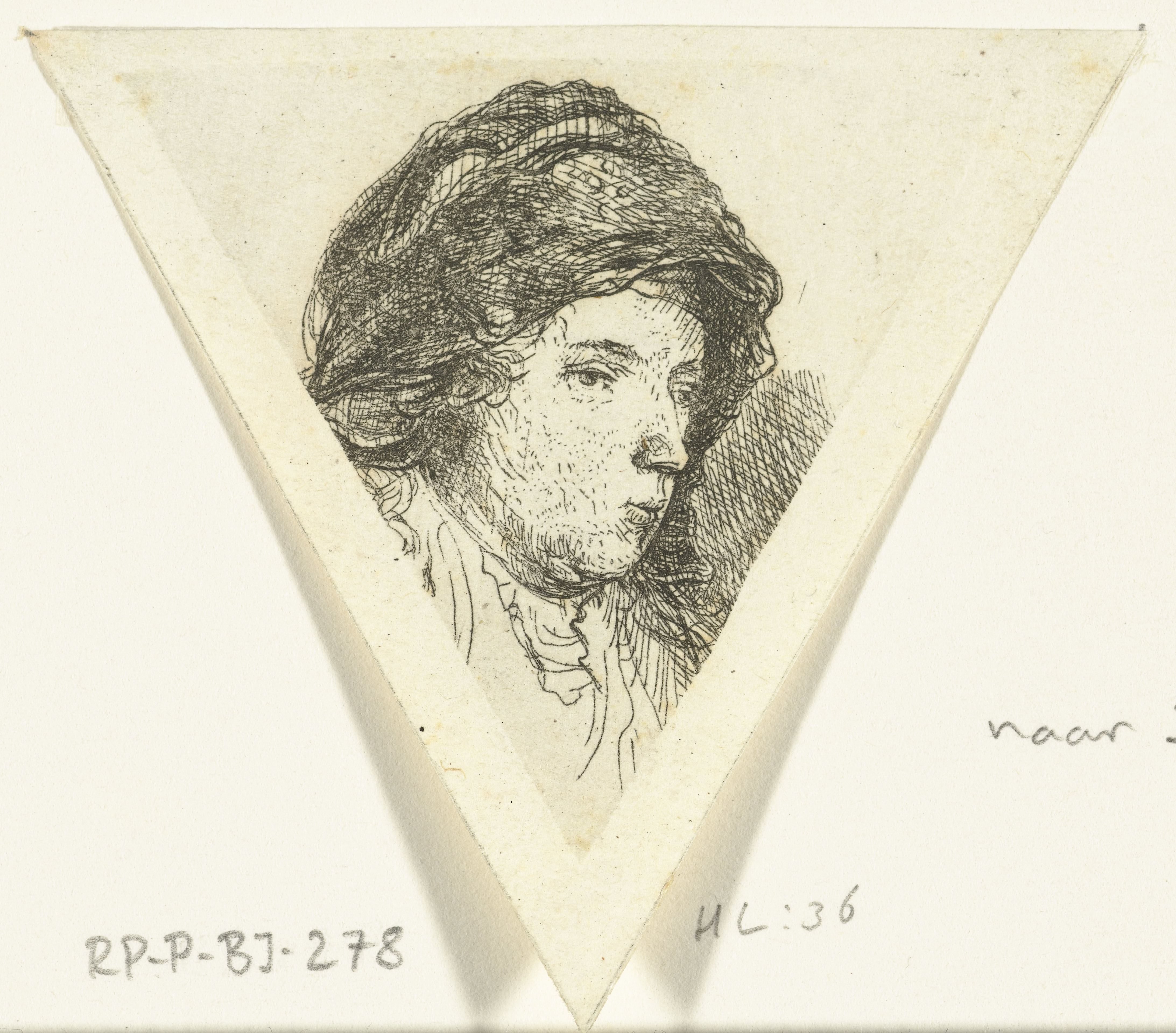 Portretbuste van een vrouw met doek om haar hoofd