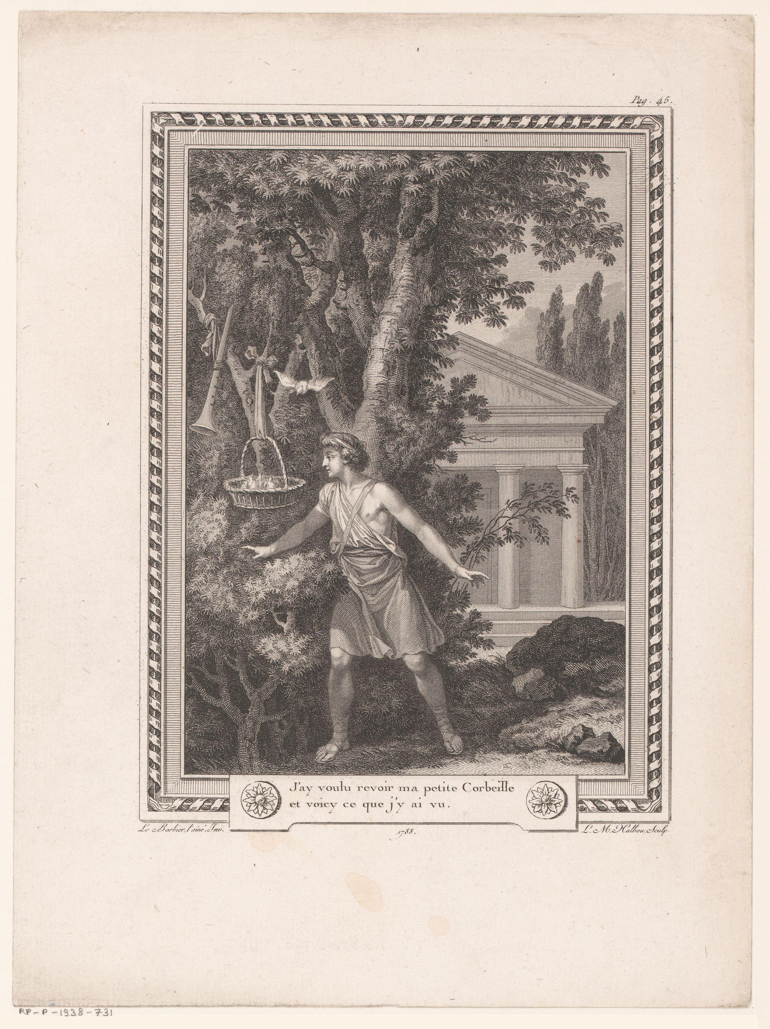 Corydon in een landschap voor een tempel