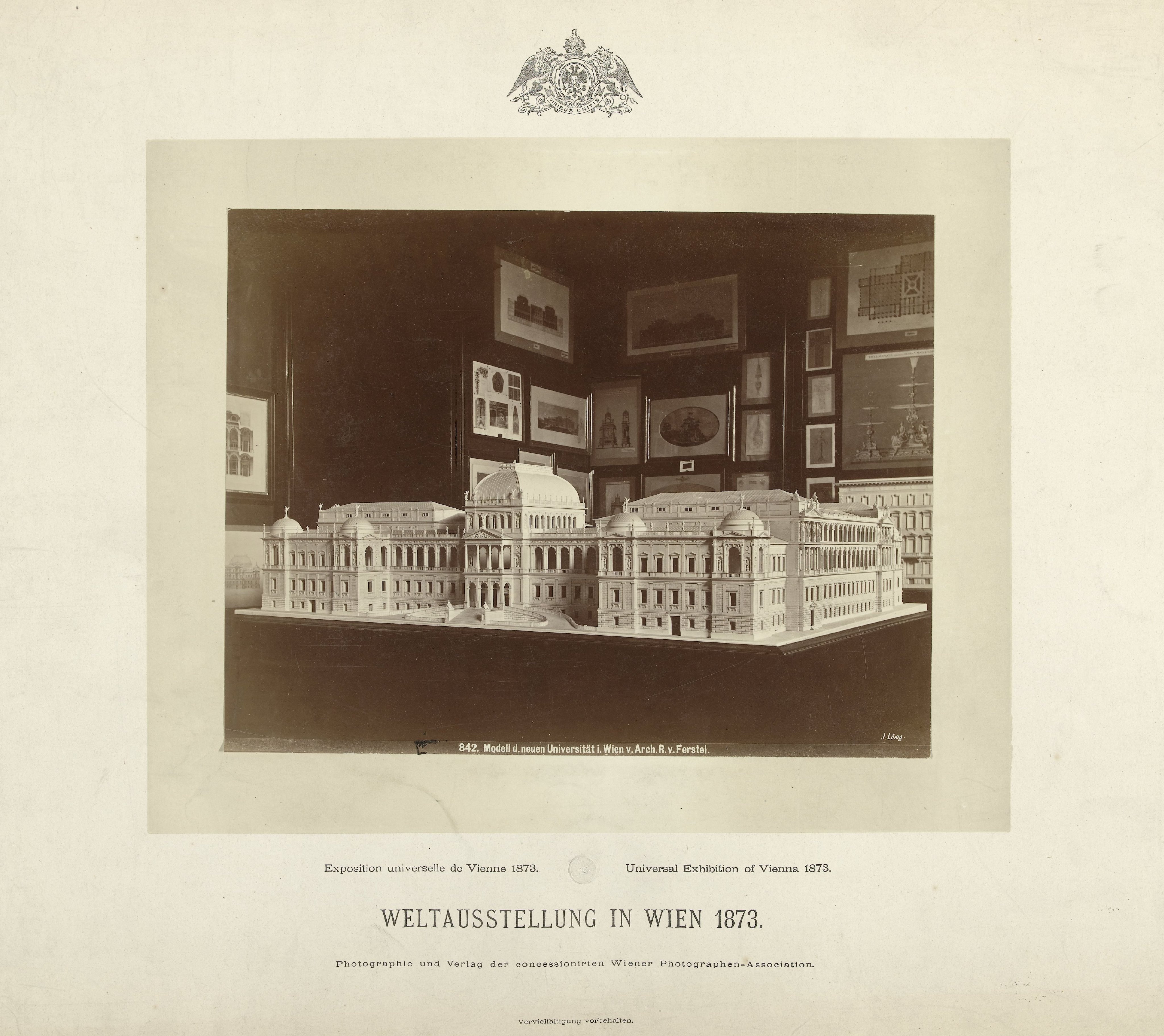 Maquette van de nieuwe universiteit van Wenen, getoond op de Wereldtentoonstelling van 1873 in Wenen, Oostenrijk