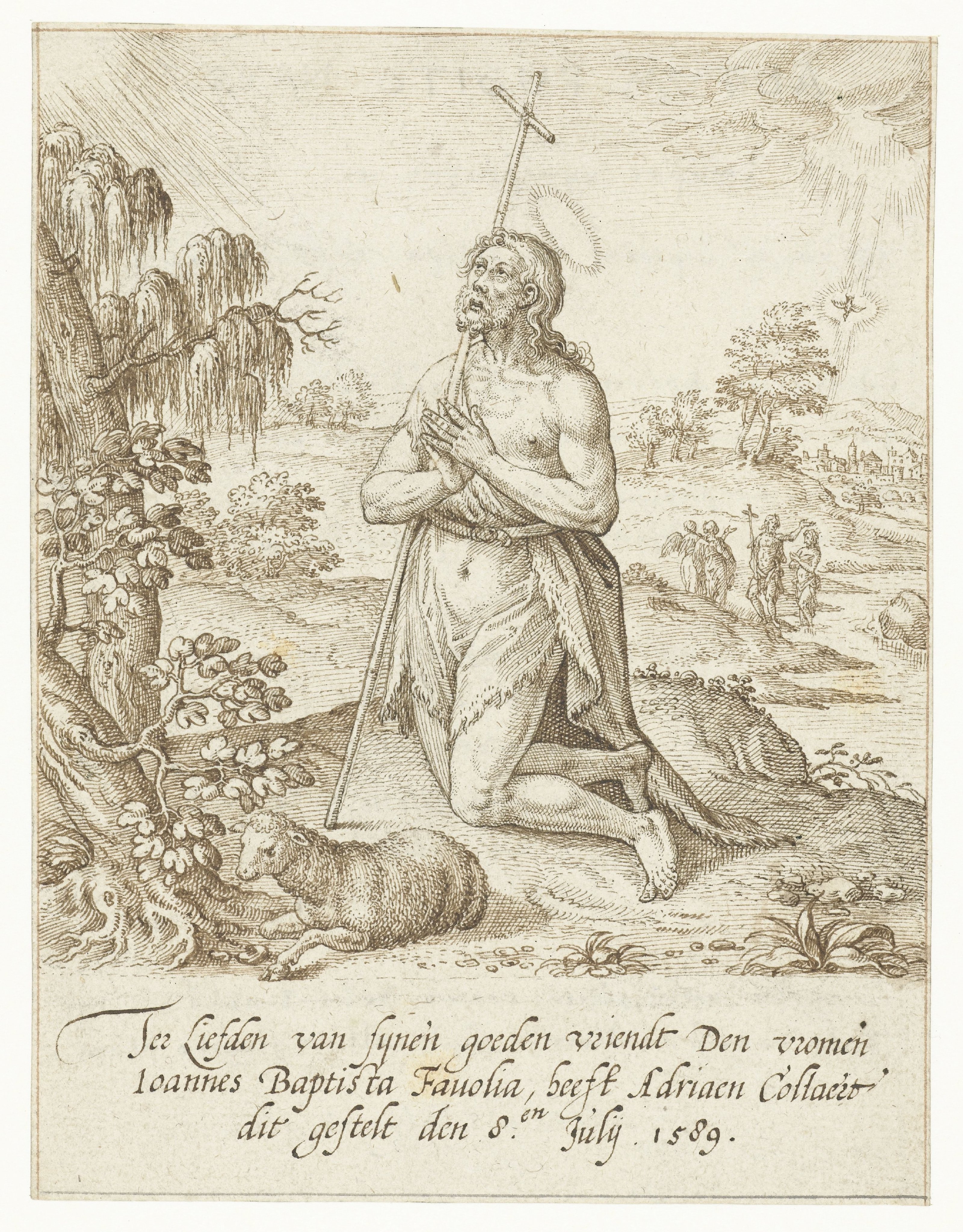 Johannes de Doper geknield in gebed