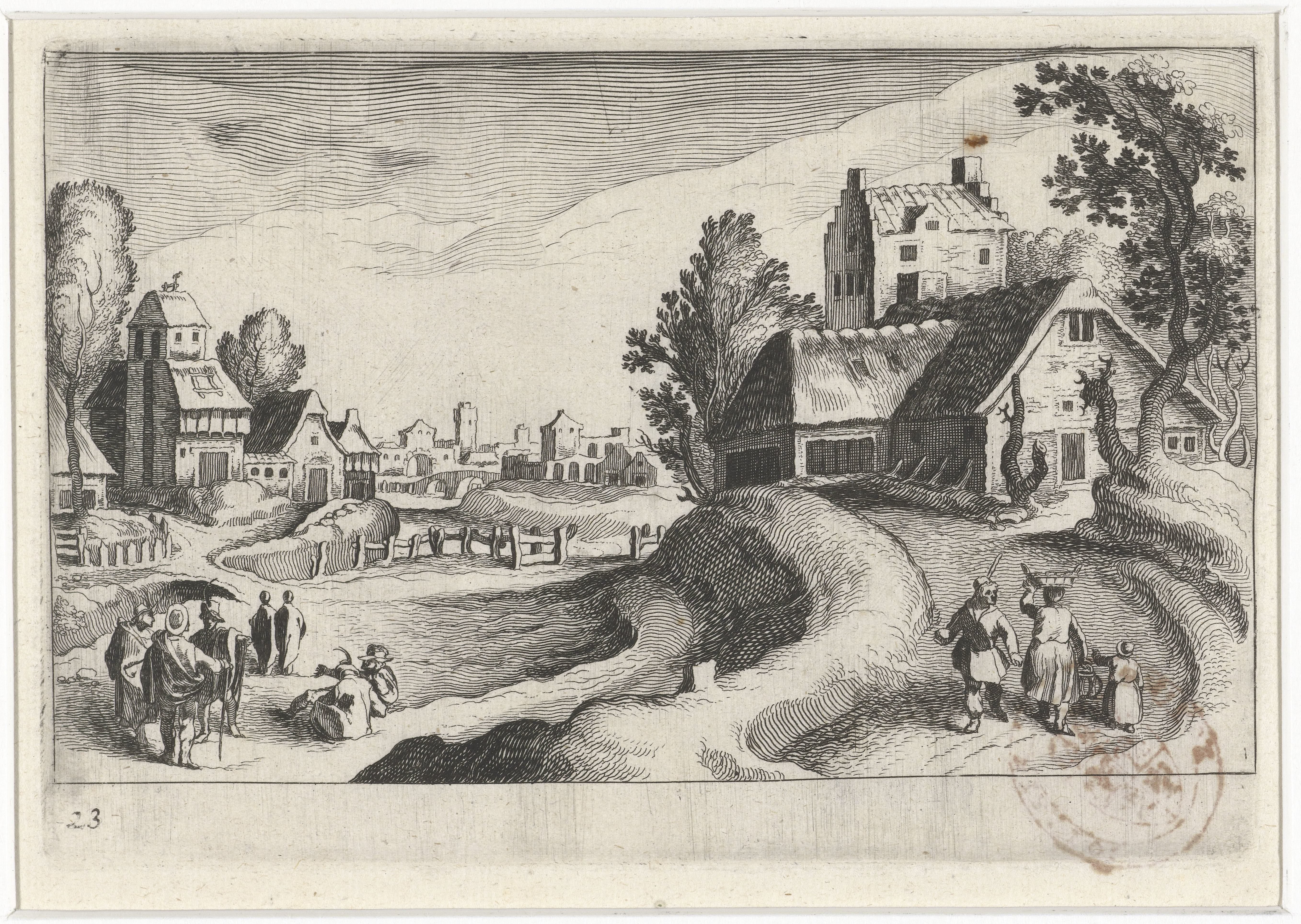 Dorpsgezicht met een boerderij