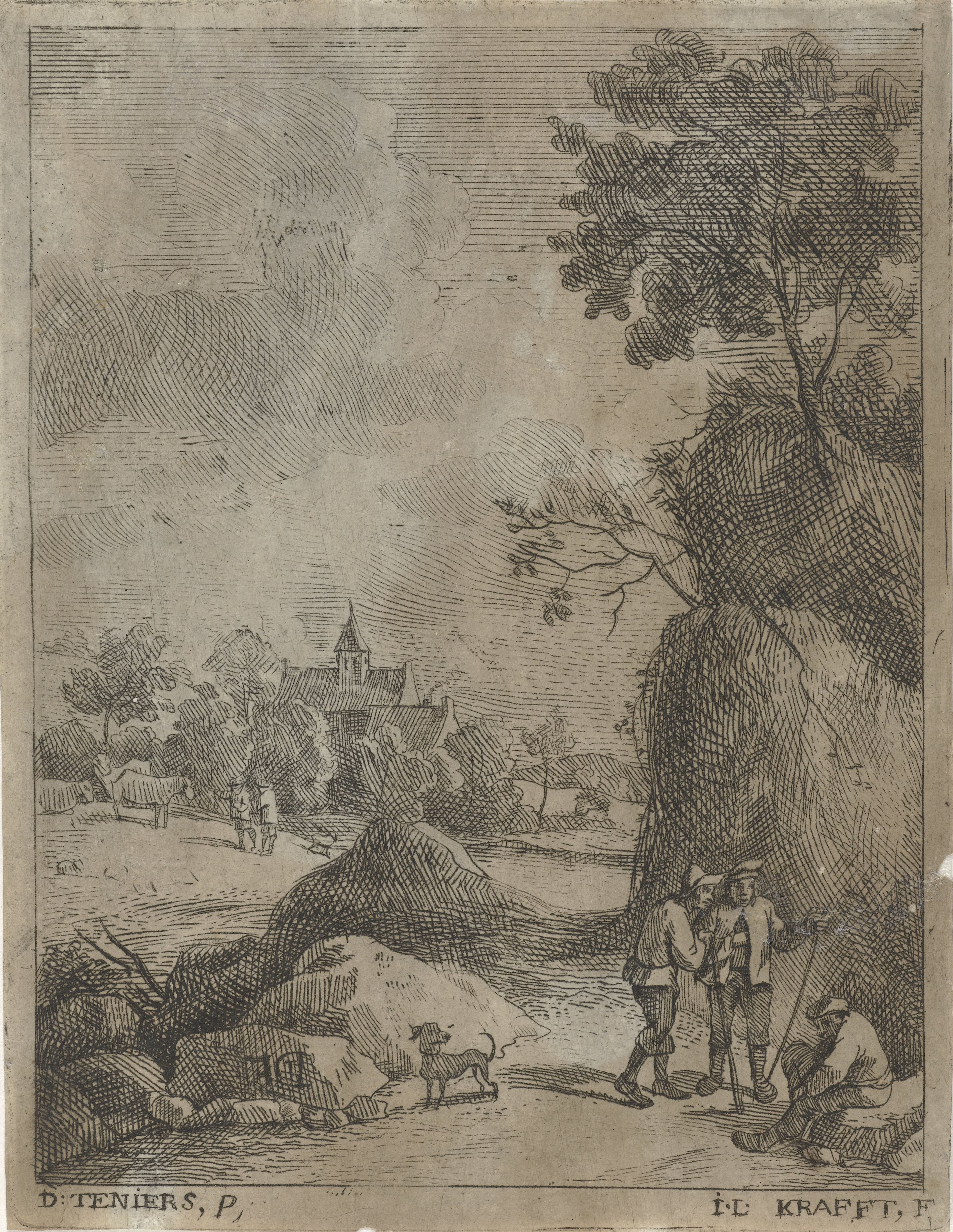 Landschap met reizigers en twee herders