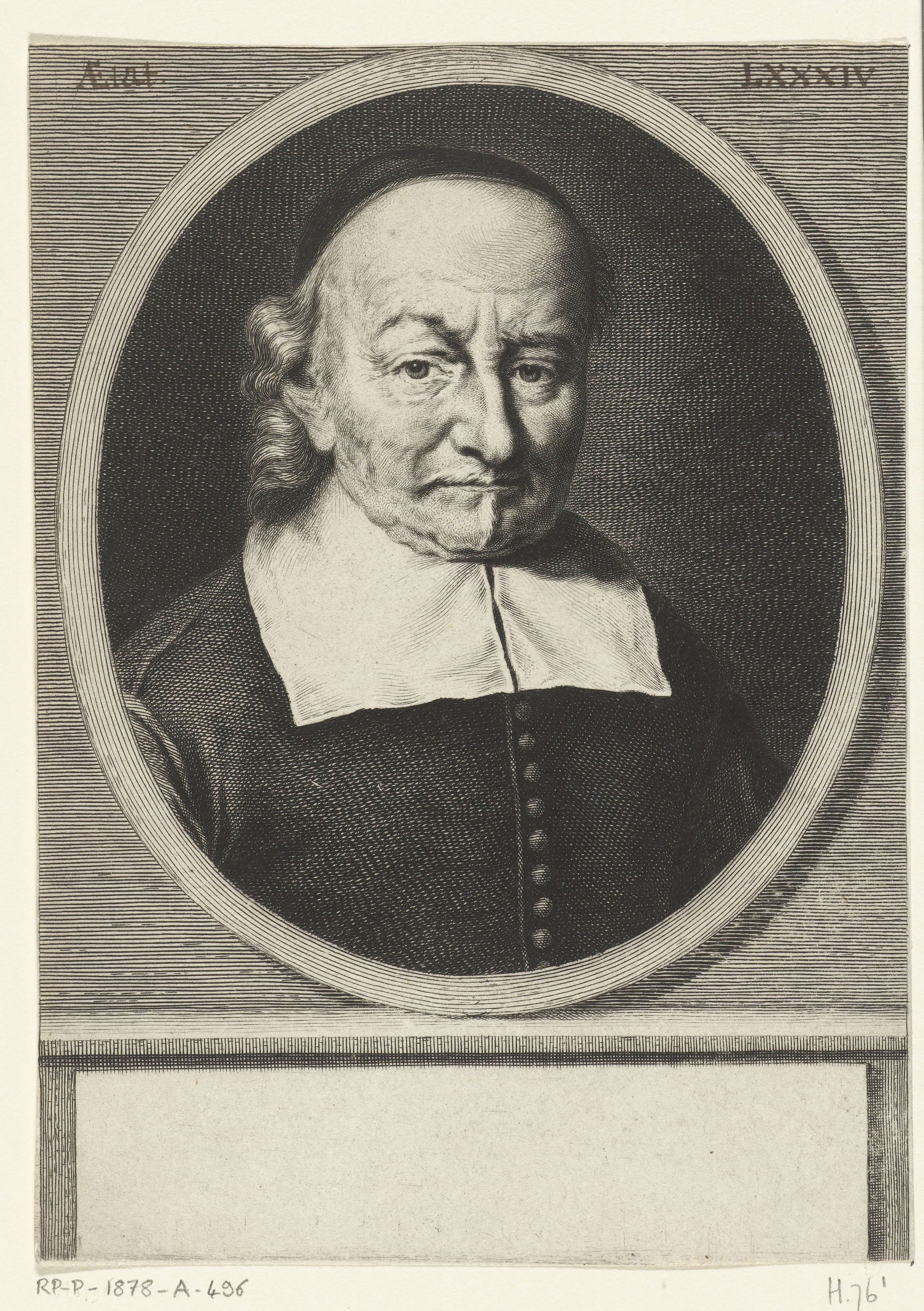 Portret van Joost van den Vondel op 84-jarige leeftijd