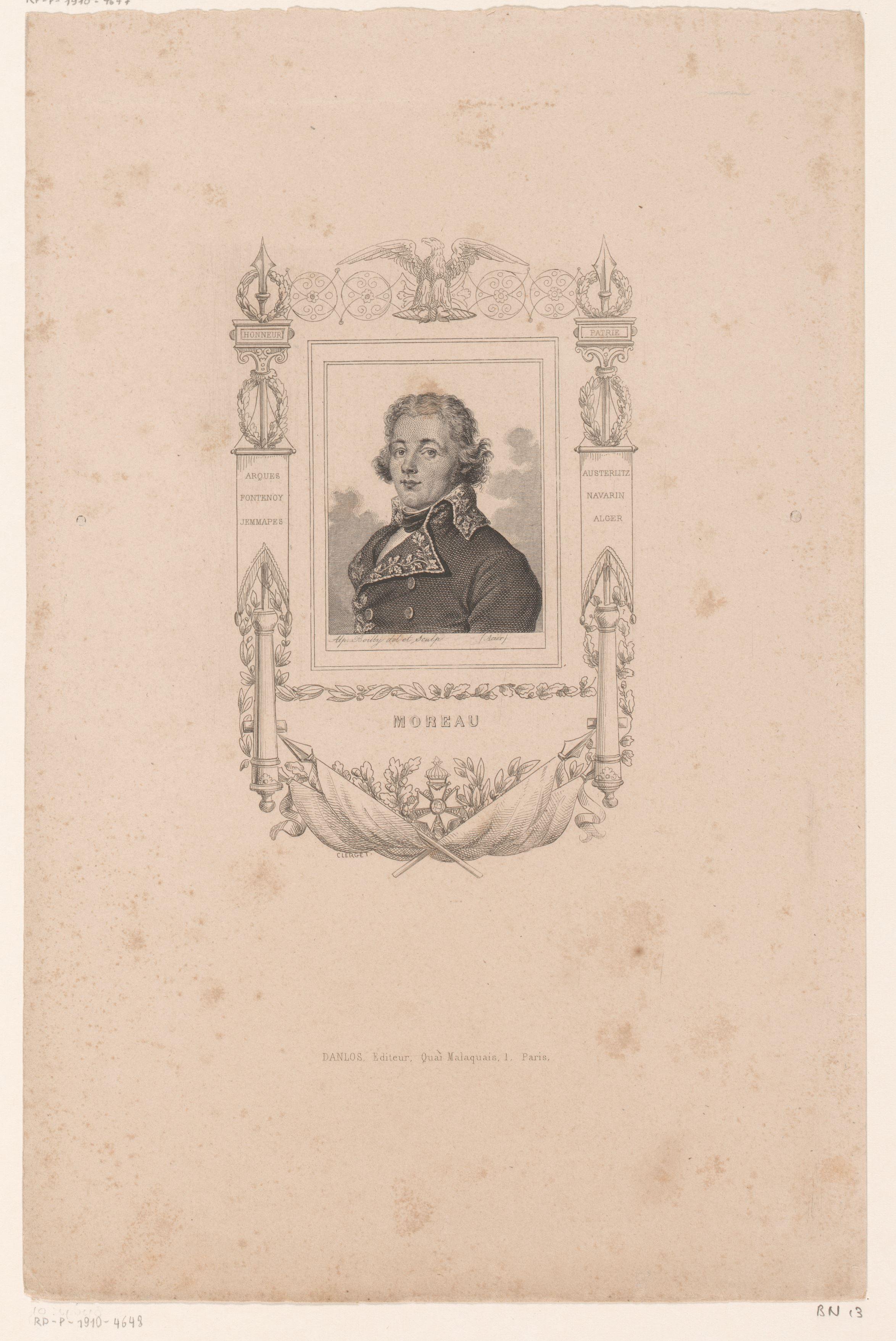 Portret van Jean Victor Marie Moreau in een versierde cartouche