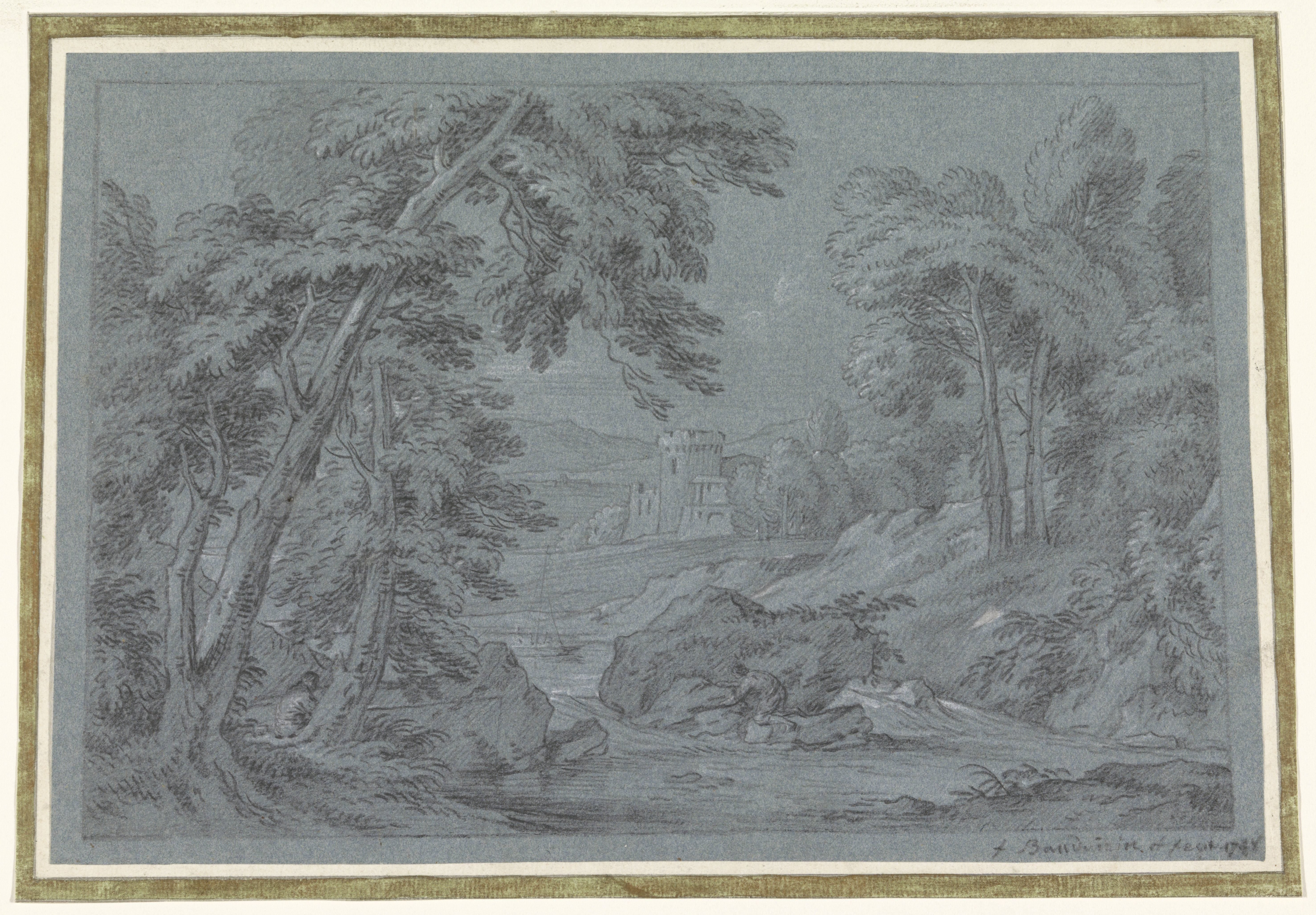 Landschap met rivier en in de verte een kasteel
