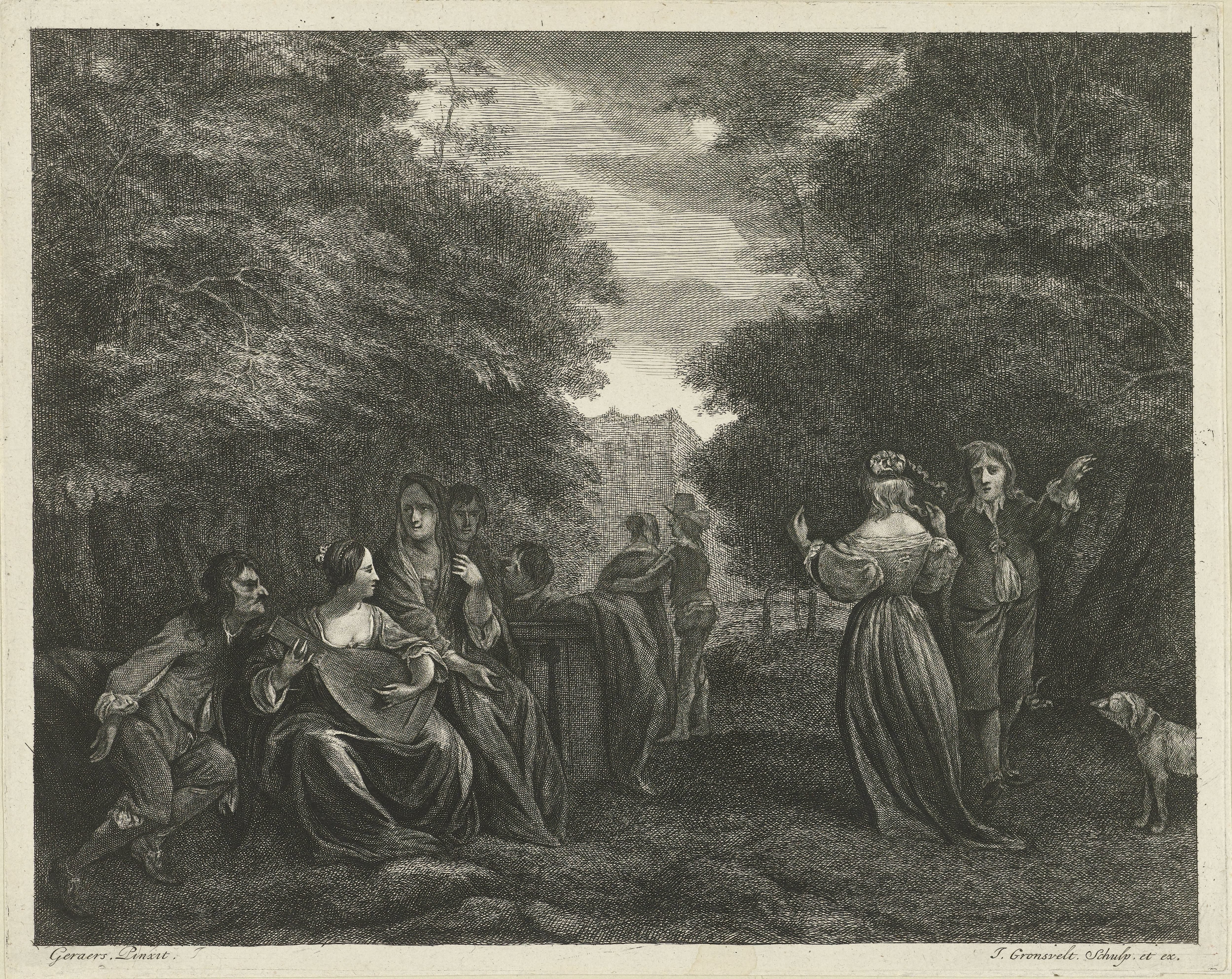 Landschap met musicerend en dansend gezelschap