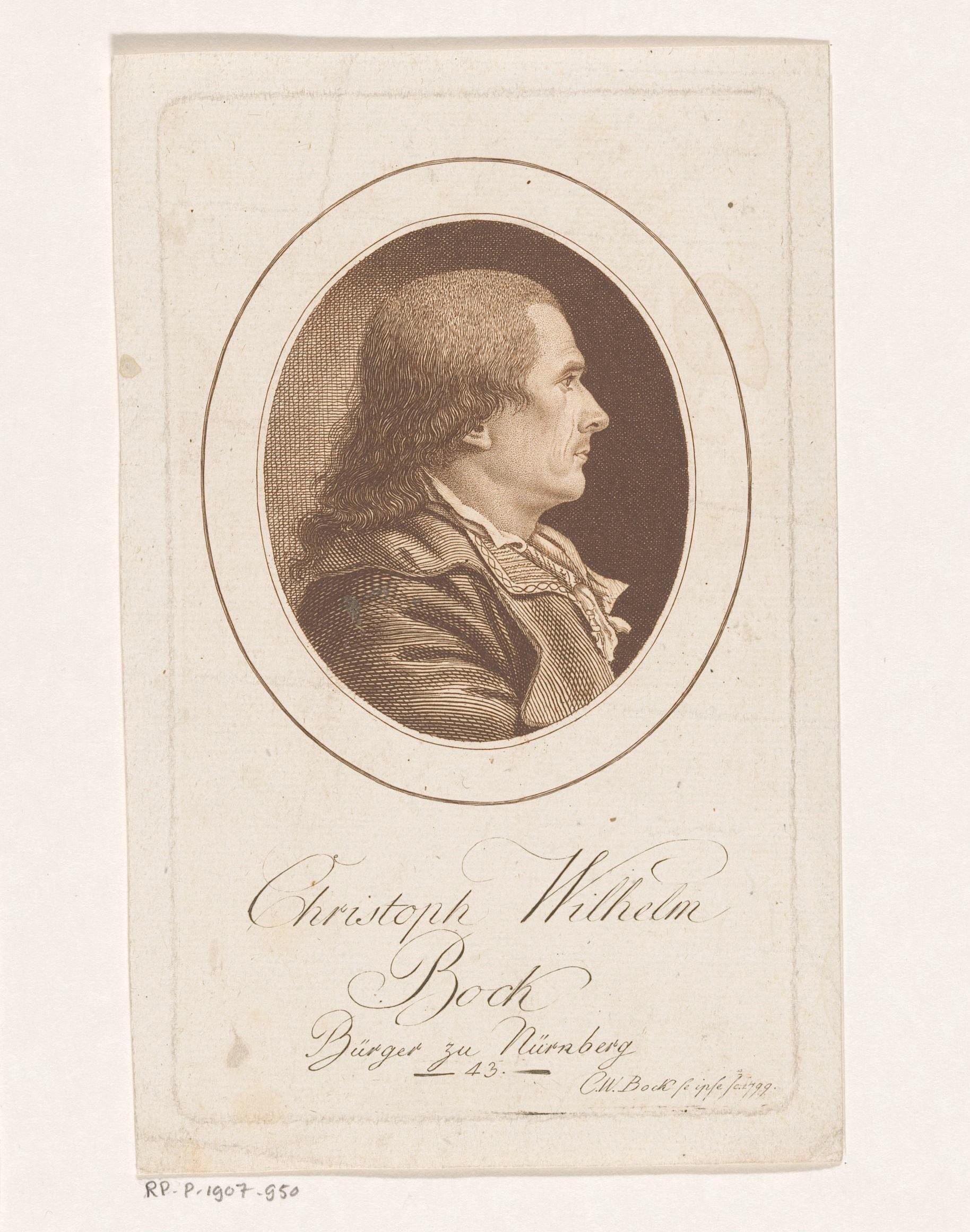 Zelfportret van Christoph Wilhelm Bock op 43-jarige leeftijd