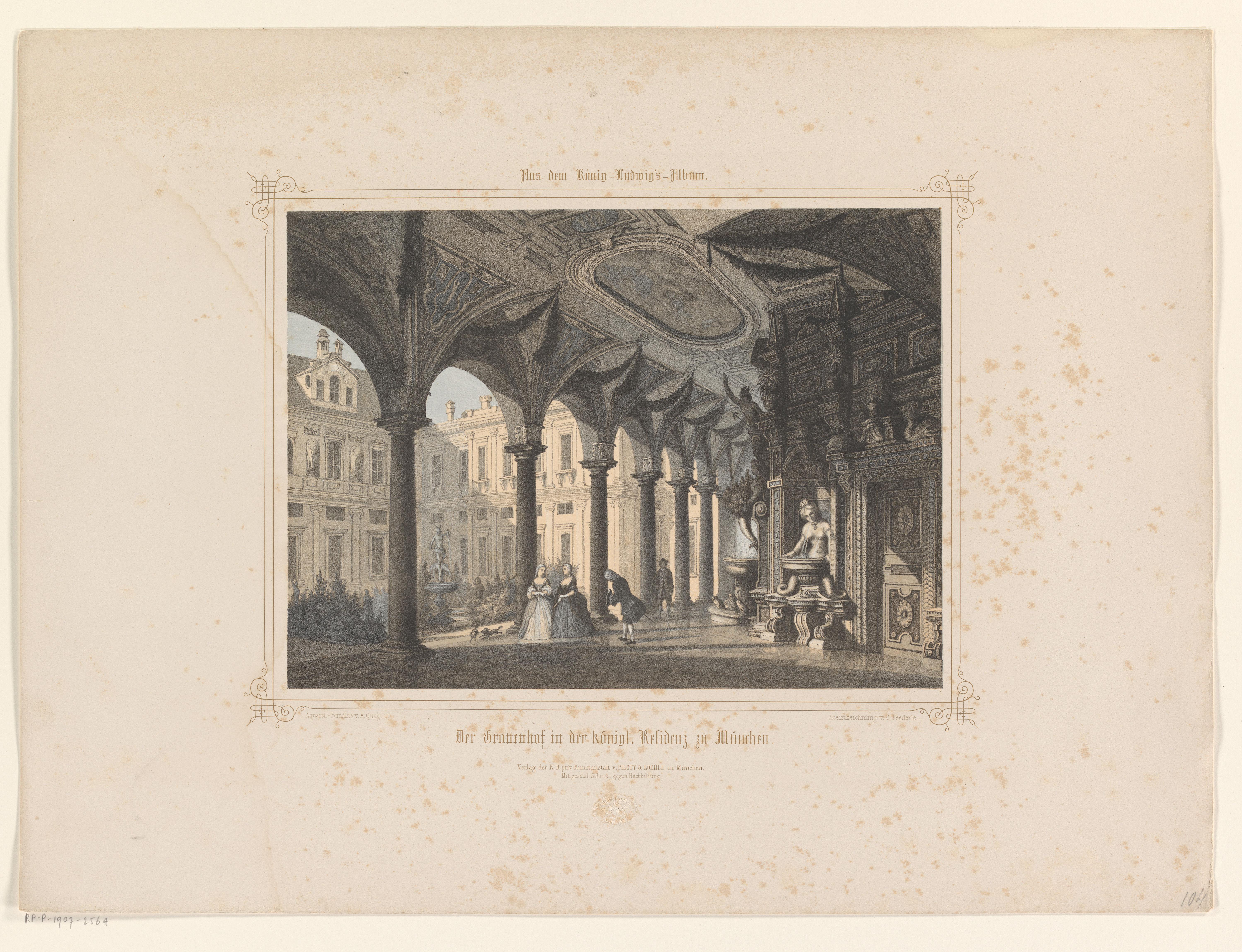 Gezicht op de Grottenhof in het paleis te München