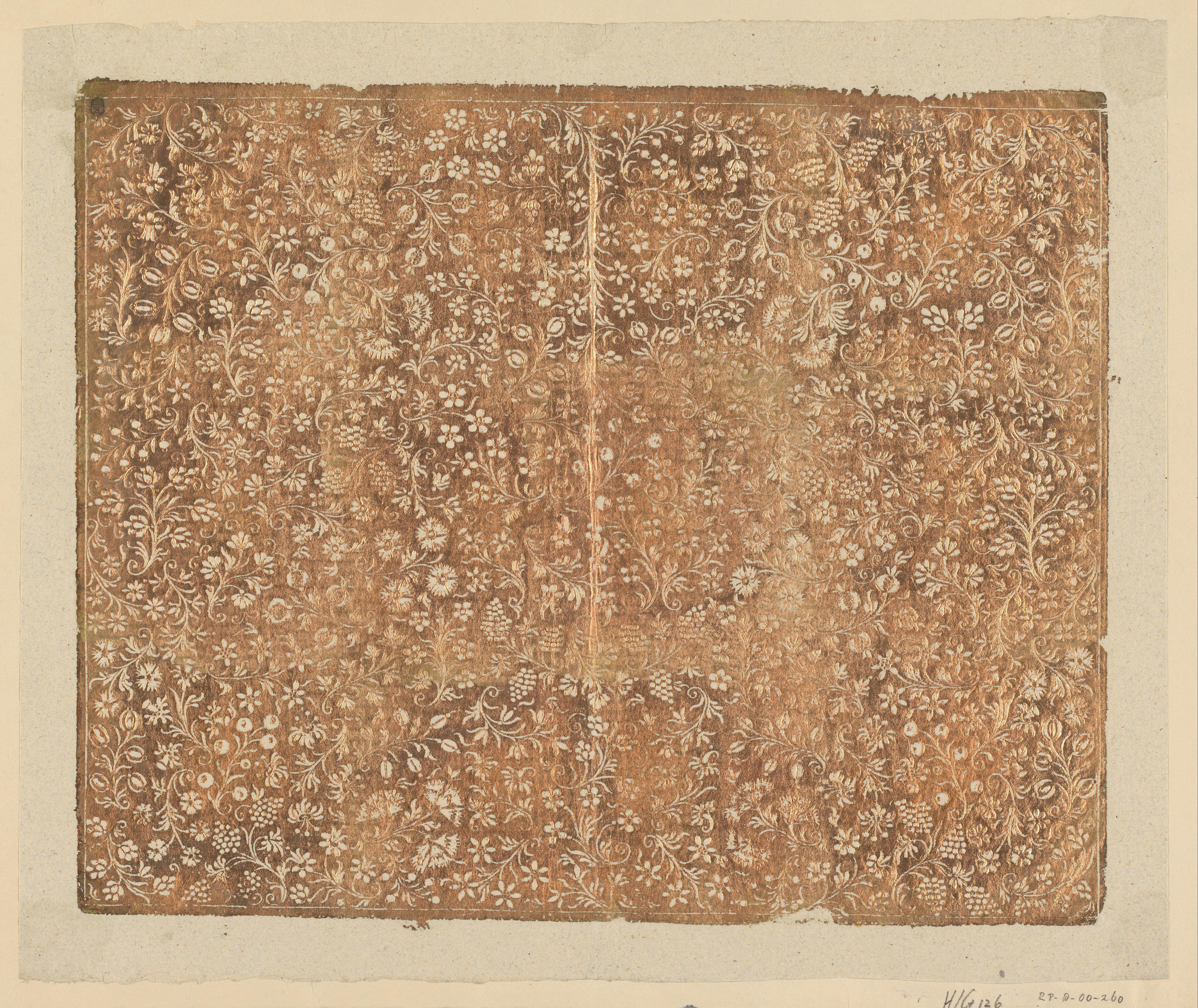 Blad met ranken met vruchten en bloemen
