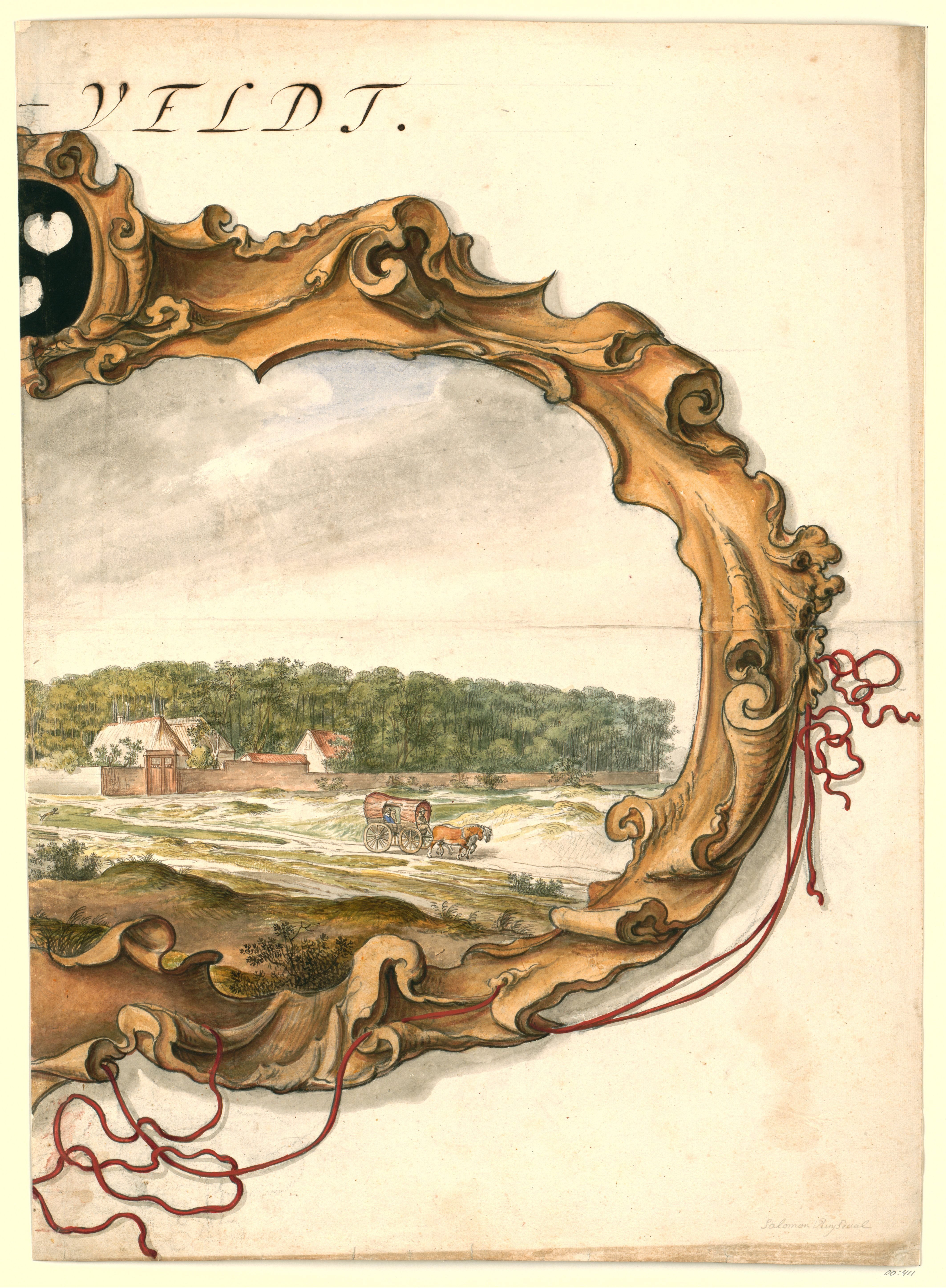 Cartouche met gezicht op het buitengoed Bentveld (rechterblad)
