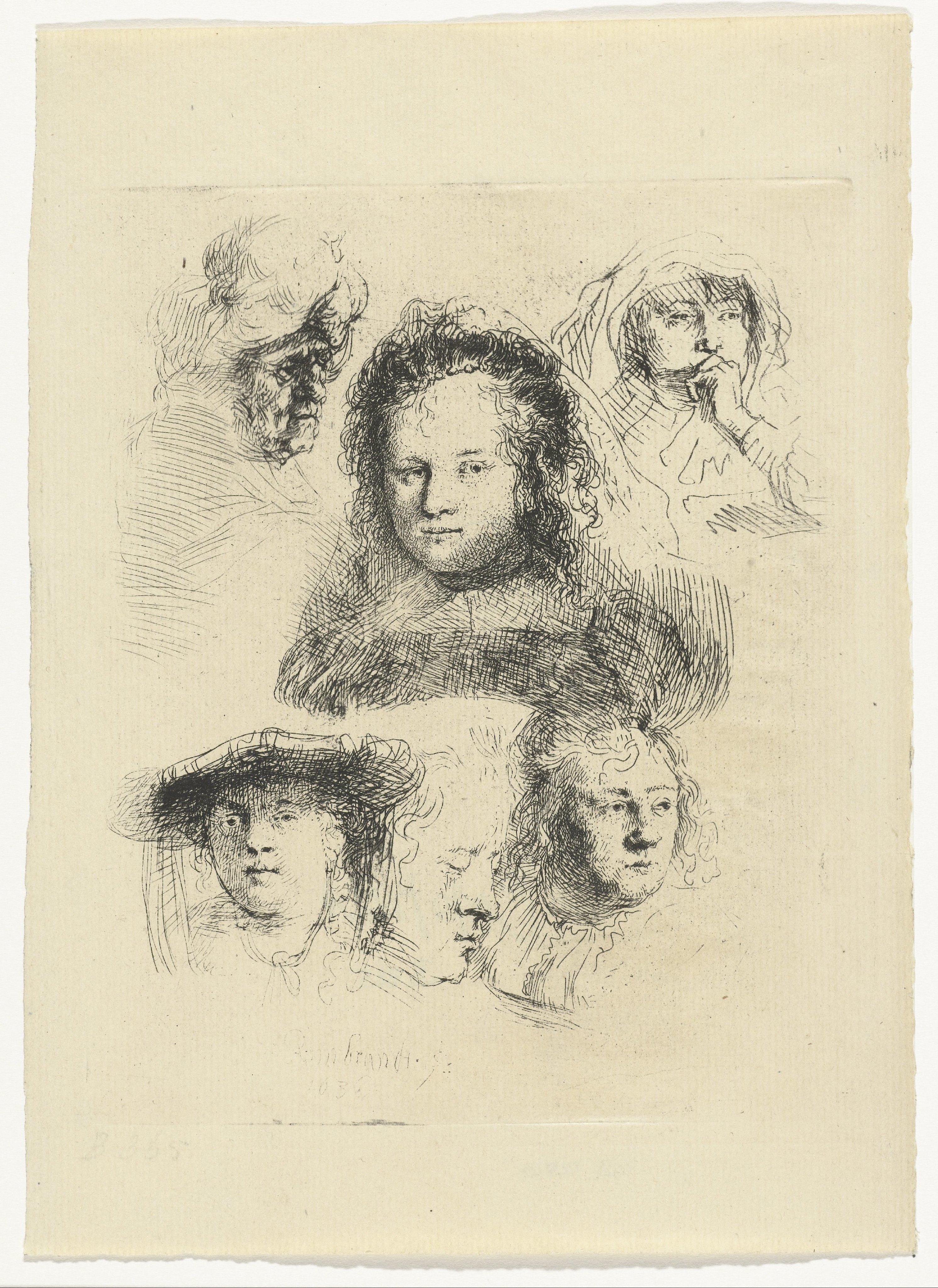 Studies of the head of Saskia and others